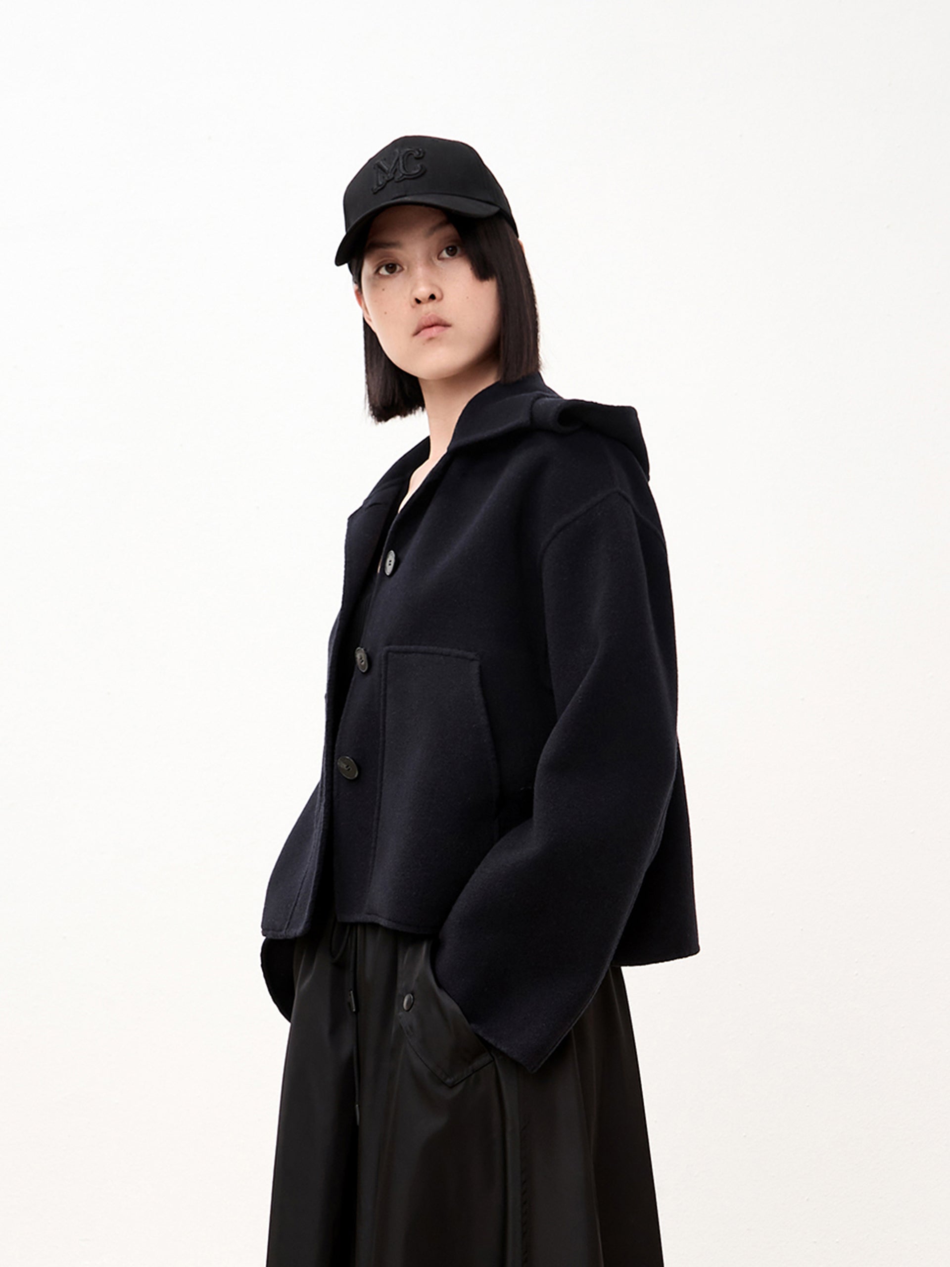 Hooded Cropped Wool Coat