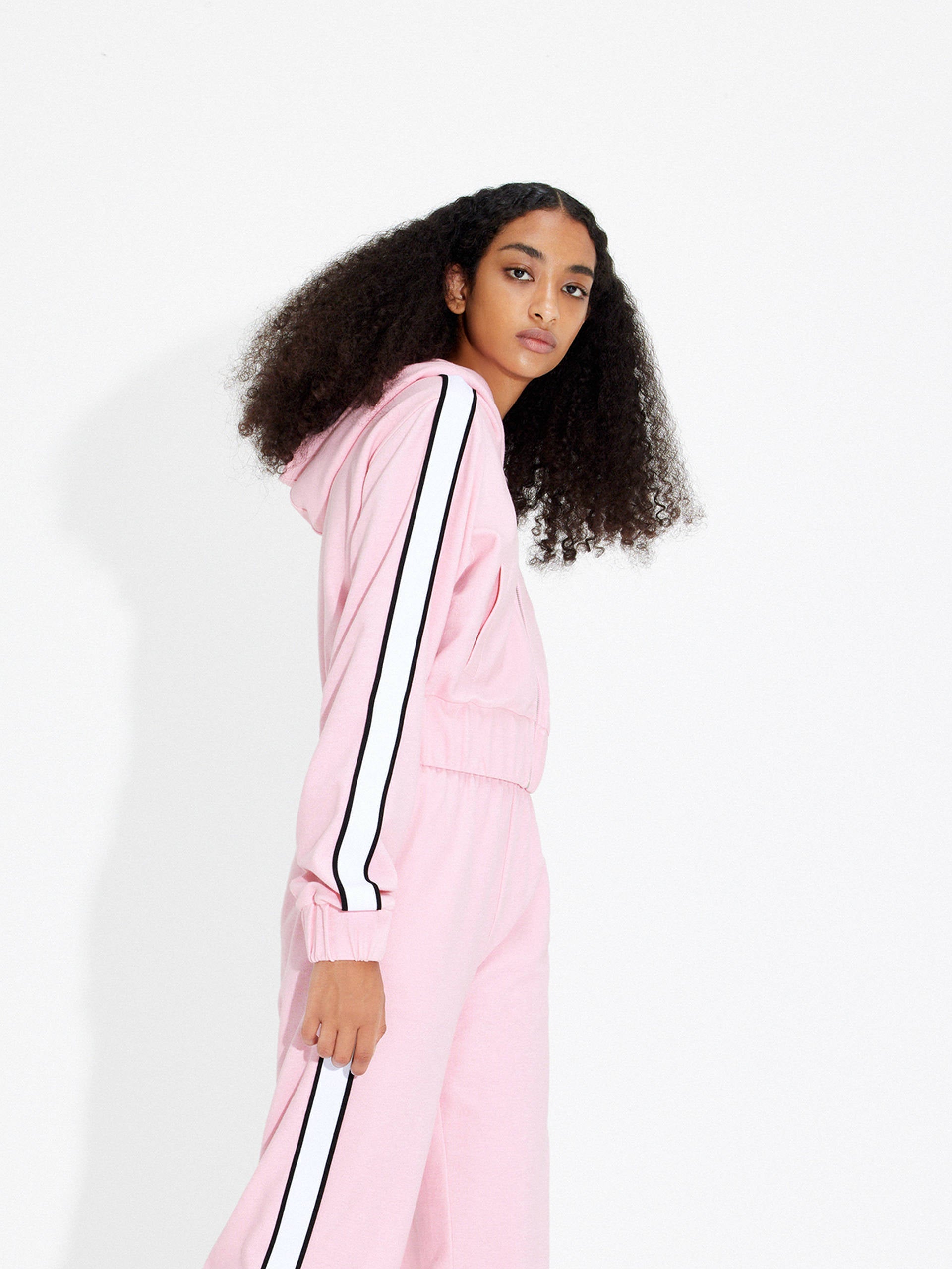 Women's Cropped Athleisure and Causal Hoodie Jacket in Pink