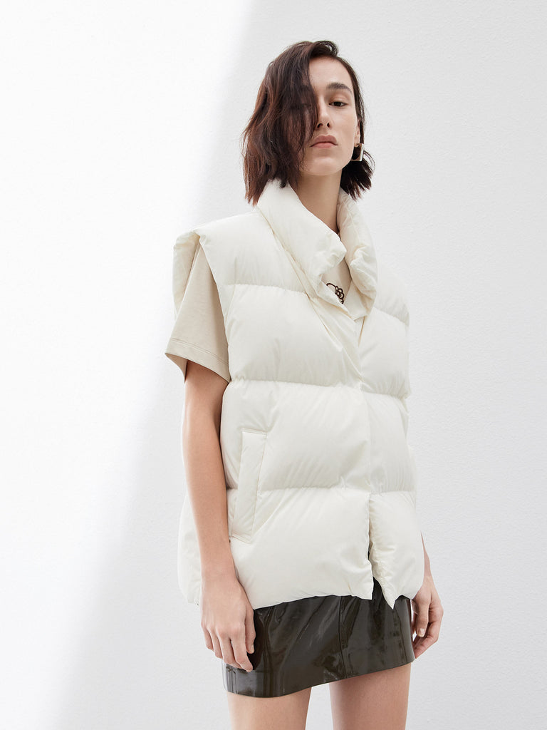Duck Down Feather Quilted Vest in White