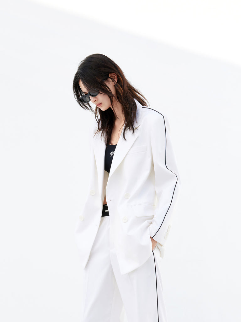 Double Breasted Structured Athleisure Style Blazer in White
