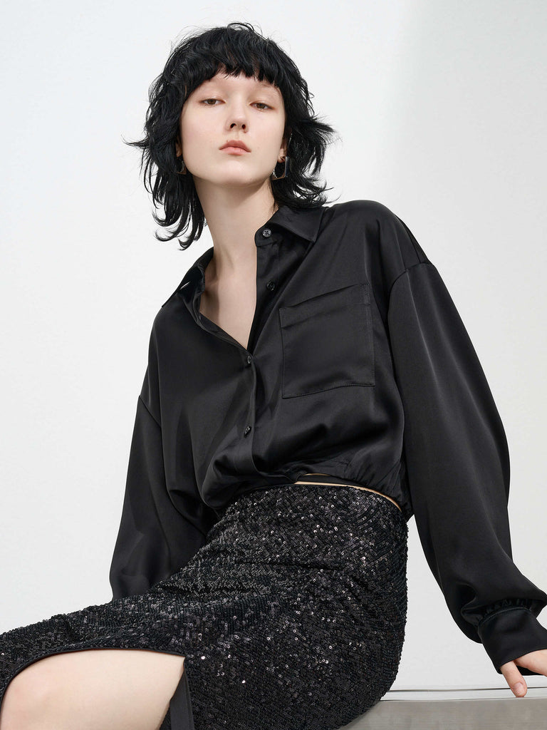 Women's Deconstruct Strap Crop Blouses Top in Black