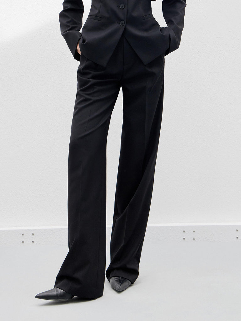 Tailored Straight Wide-leg Suit Pants in Black