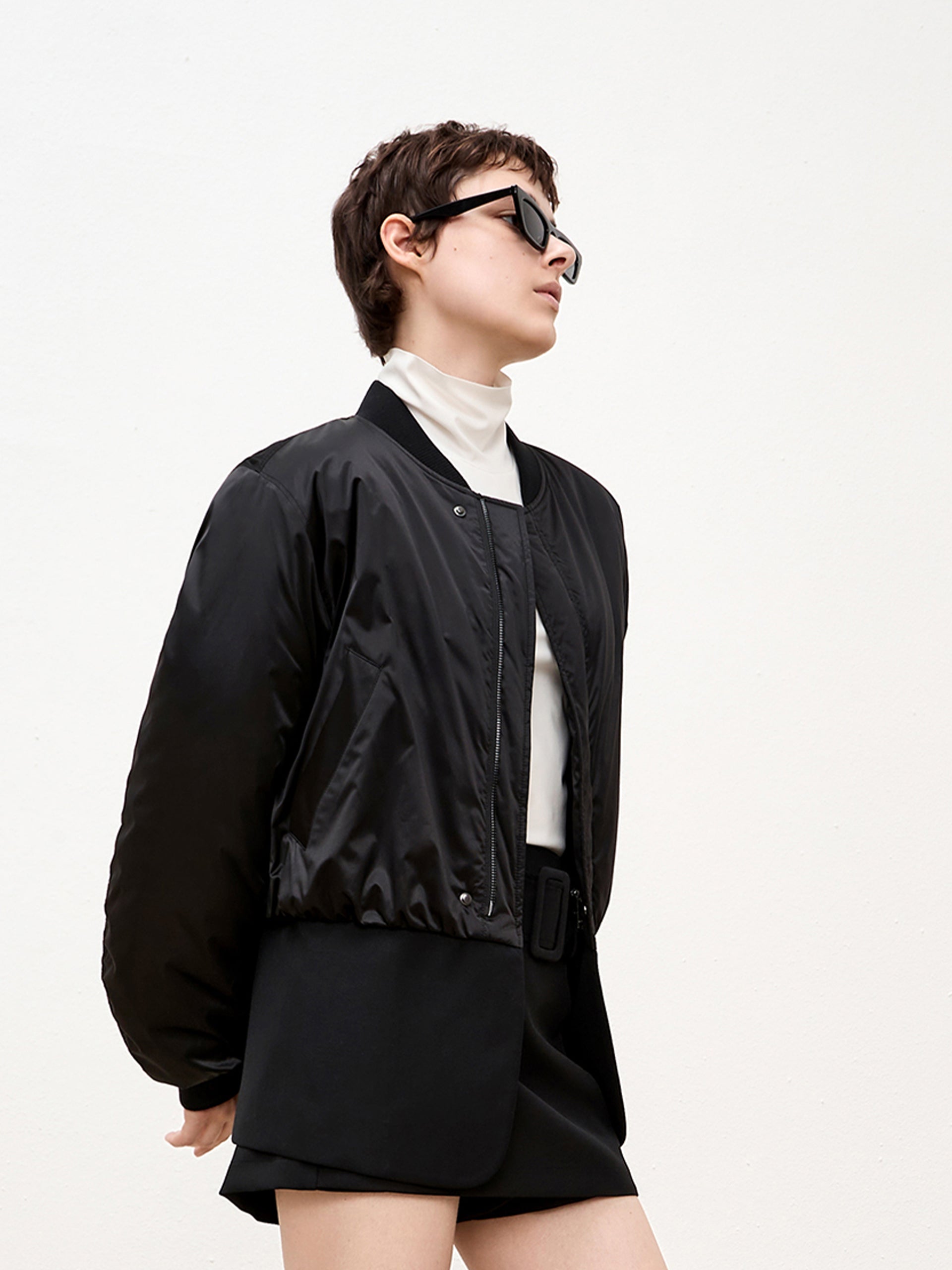 Paneled Black Bomber Jacket