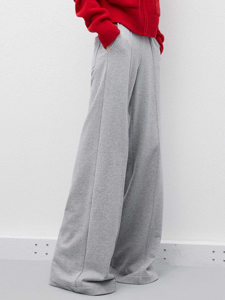 Drawstring Casual Athleisure Wide Leg Grey Trousers