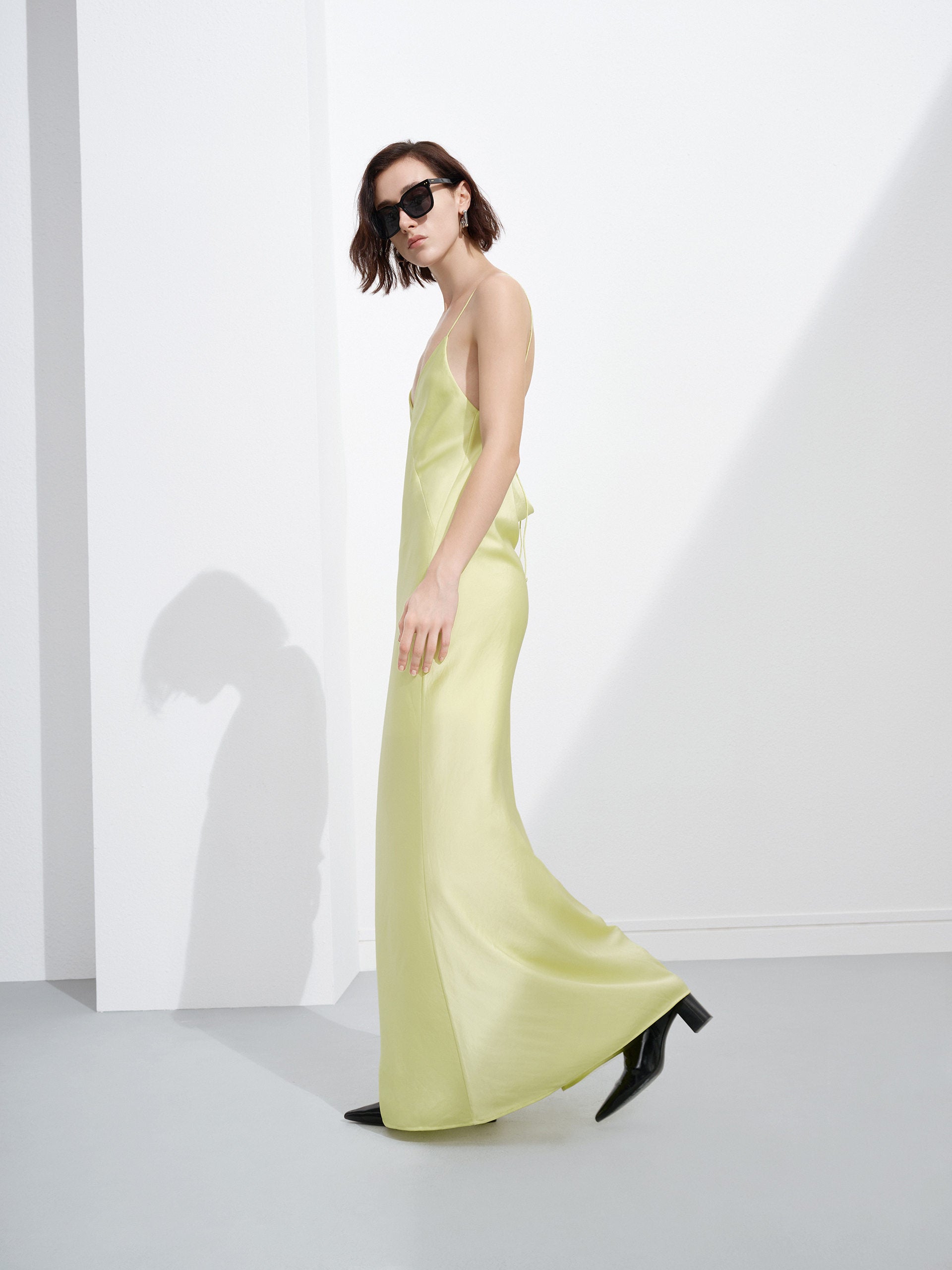 Adjustable Cami Spaghetti Backless Maxi Dress Lime