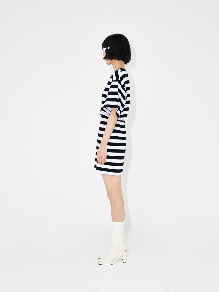 MO&Co. Women's Cutout Waist Striped Mini Dress for Summer