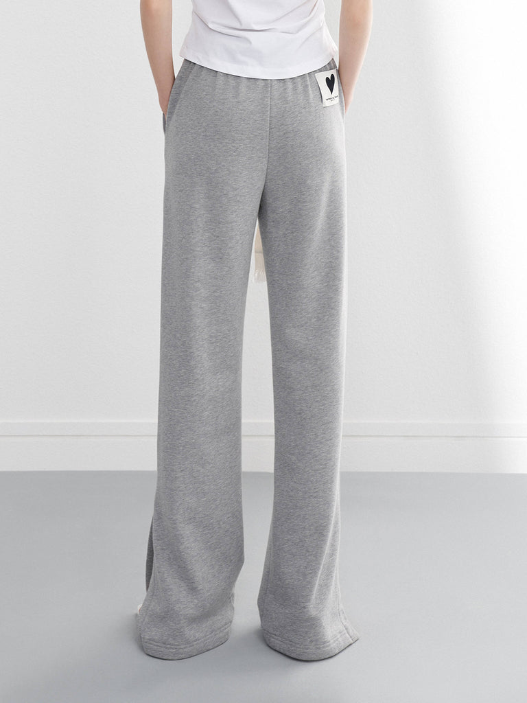 Elasticated Waist Cotton Causal Slit Details Trousers in Grey