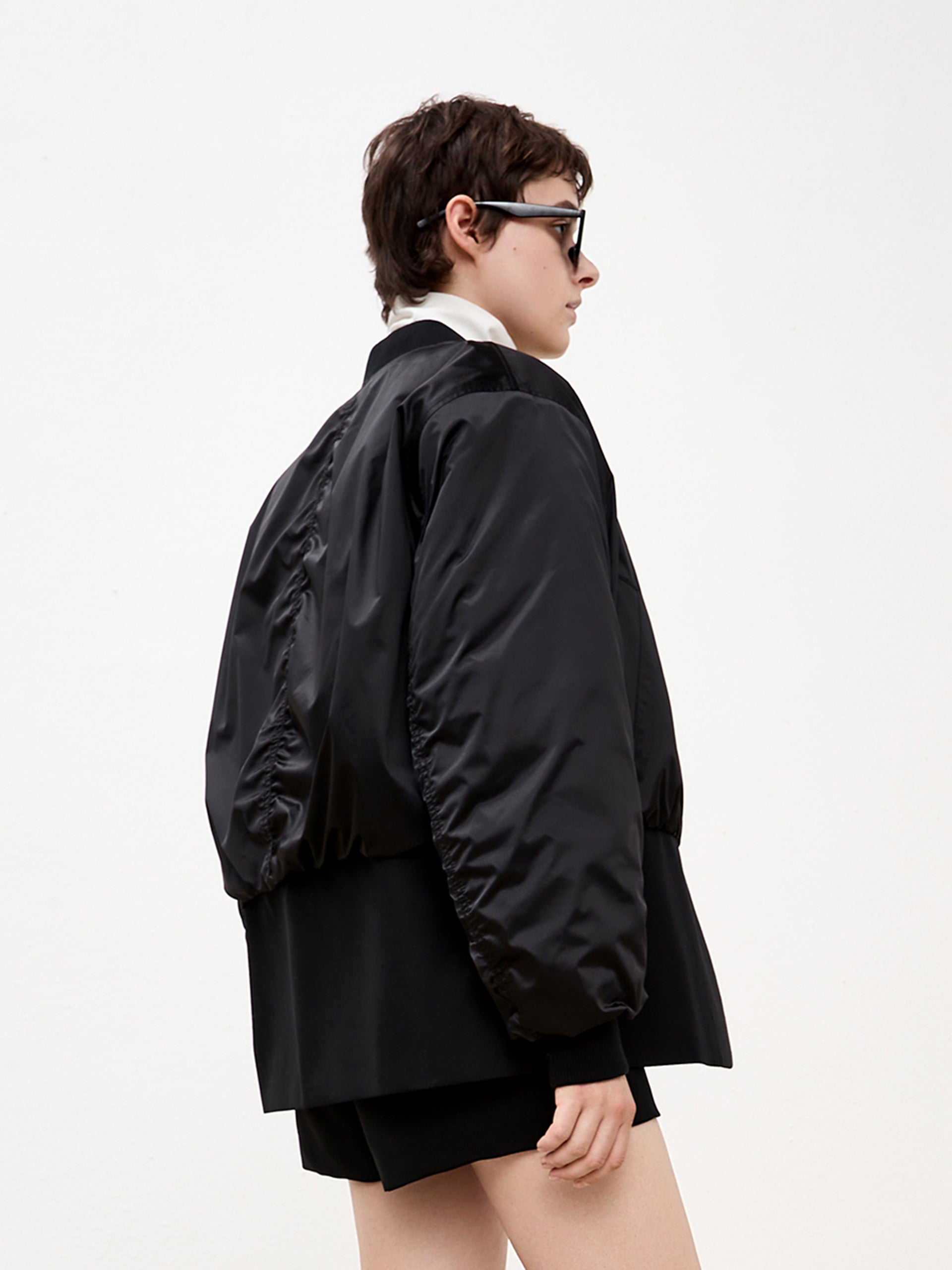 Paneled Black Bomber Jacket