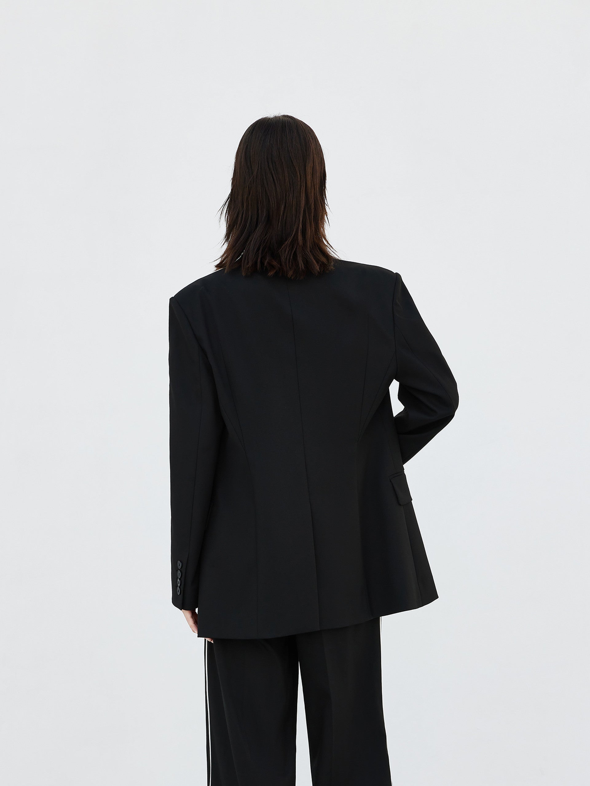 Double Breasted Structured Athleisure Style Blazer in Black