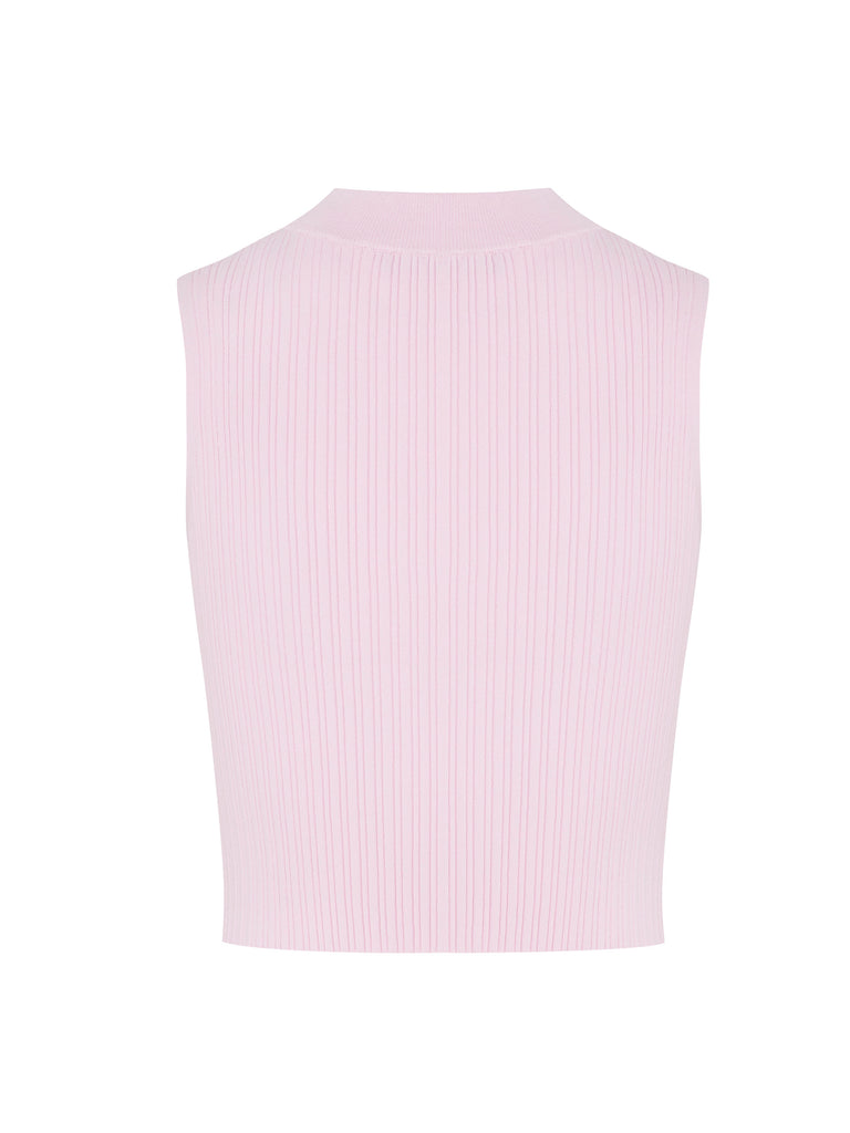 MO&Co. Women's Half Zipped Sleeveless Rib Top Pullover in Pink