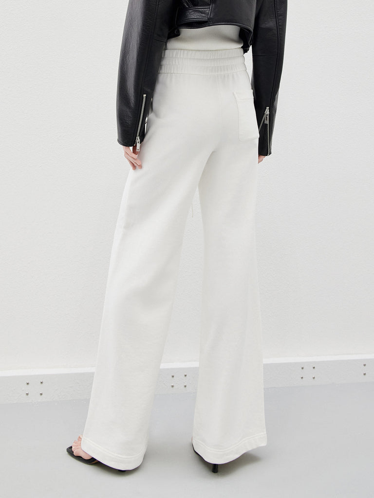 Drawstring Casual Athleisure Wide Leg White Trousers