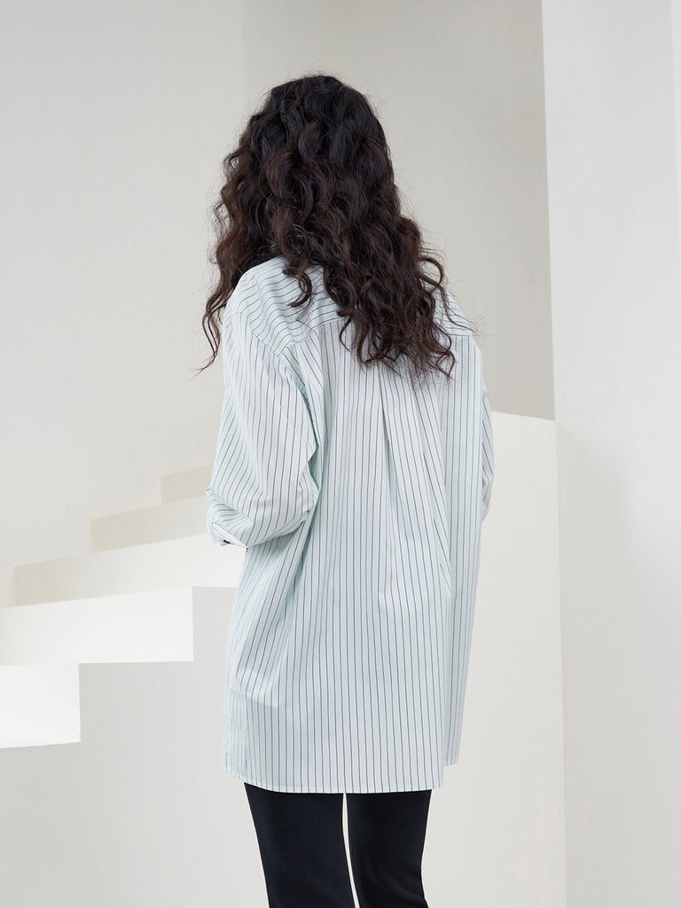 Women's Striped Silk Blend Loose fit Shirt in Mint