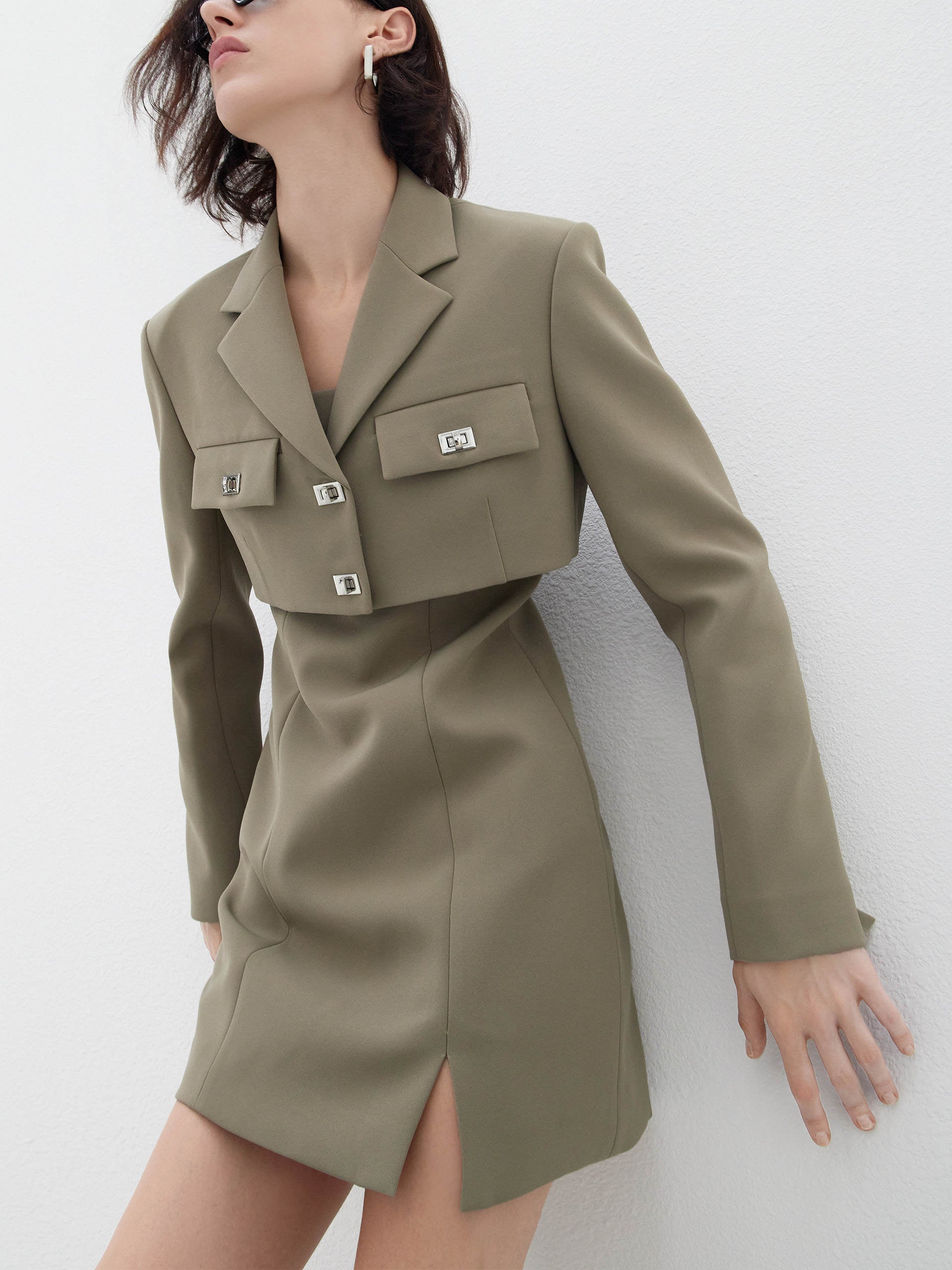 Two-Piece Slim Fit Blazer Day to Night Olive Dress