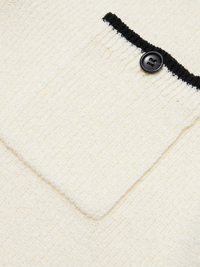 Women's Contrast Trim Pocket Short Sleeves Vanilla Knitted Top