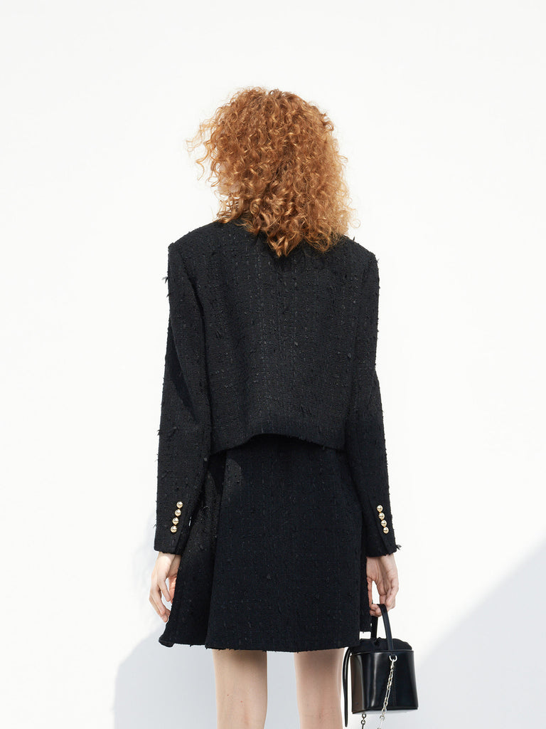 Textured Cropped Tweed Jacket in Black