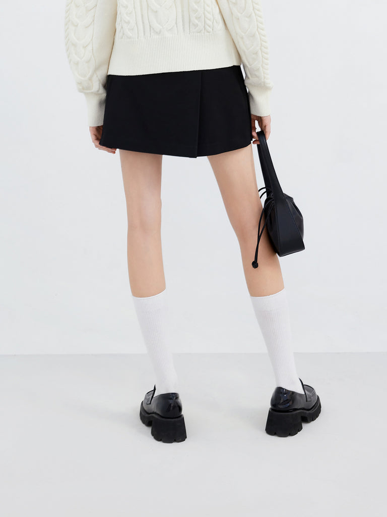 Black Pleated Mini Skirt with Belt