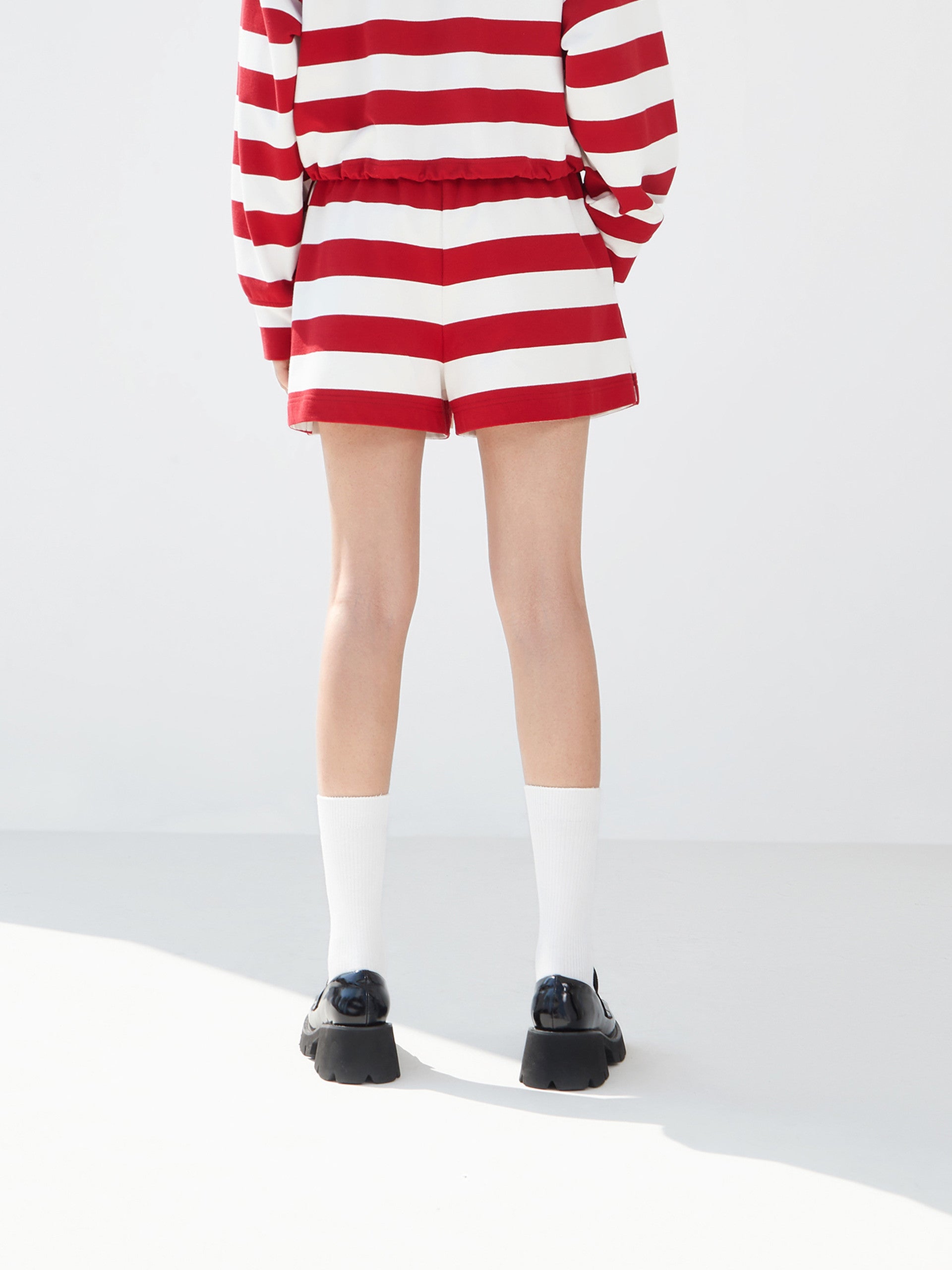 Red Drawstring Stripe Track Athleisure Shorts