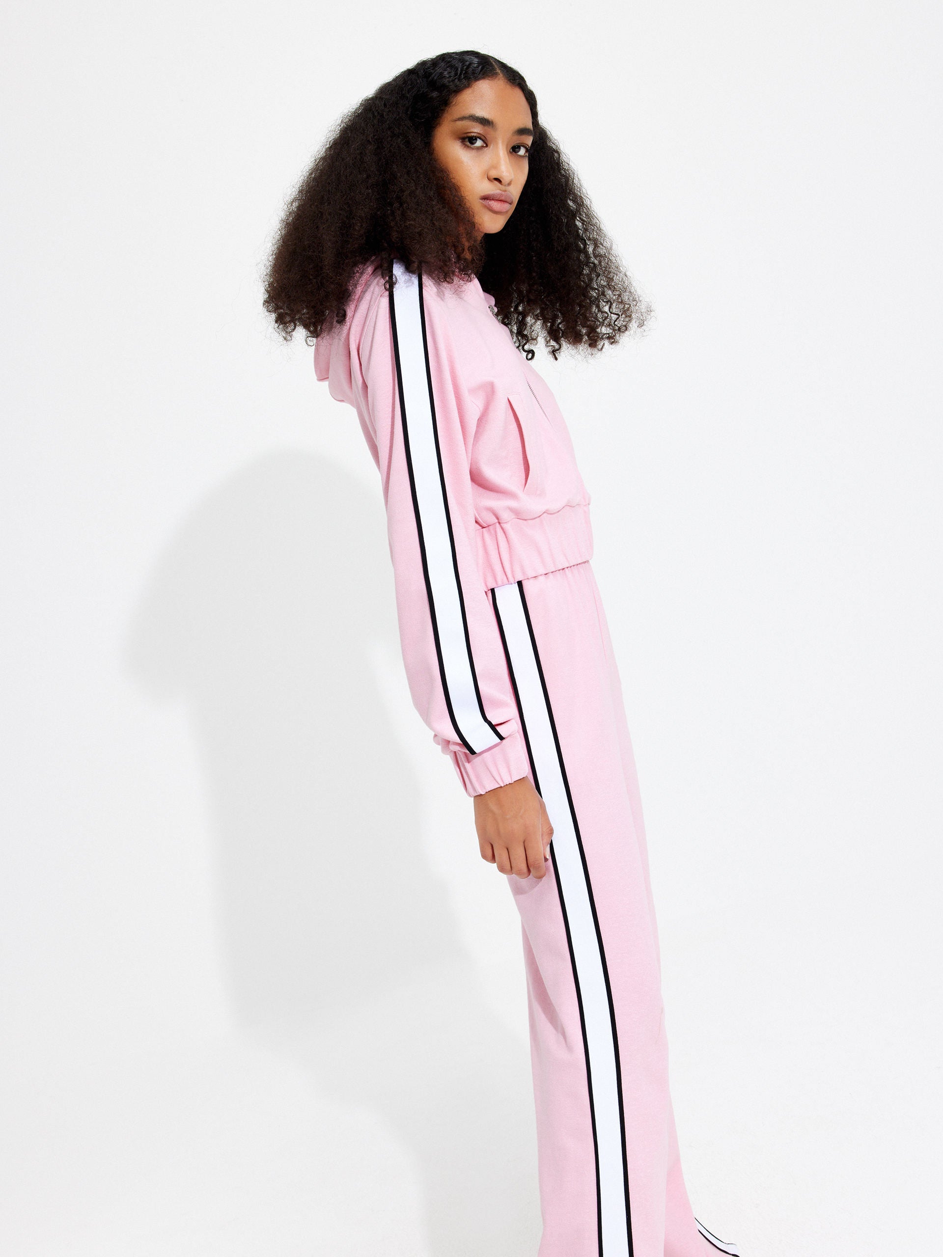 Women's Cropped Athleisure and Causal Hoodie Jacket in Pink