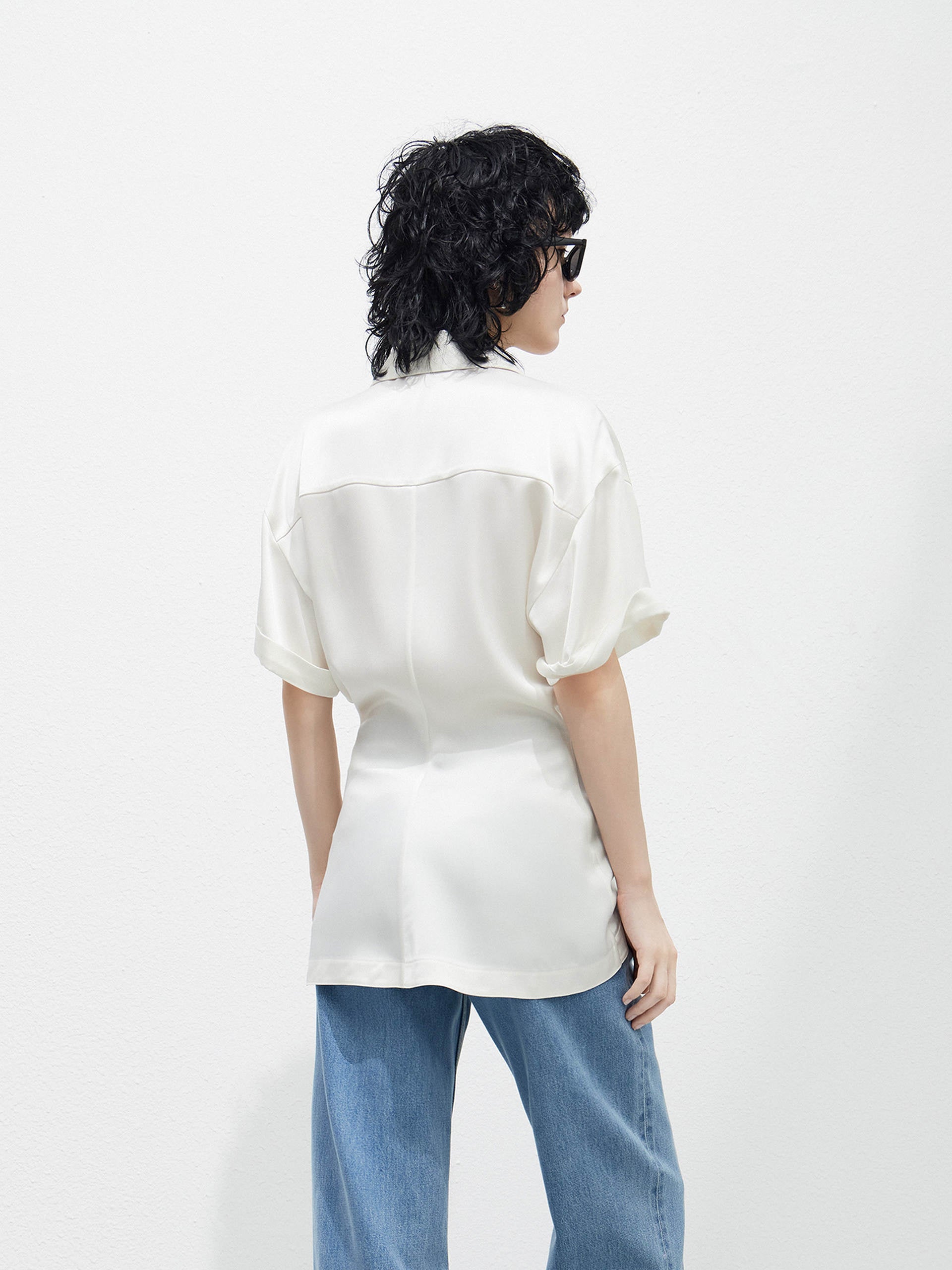 Women's Triacetate Blend Vanilla Short Sleeves Blouse Shirt