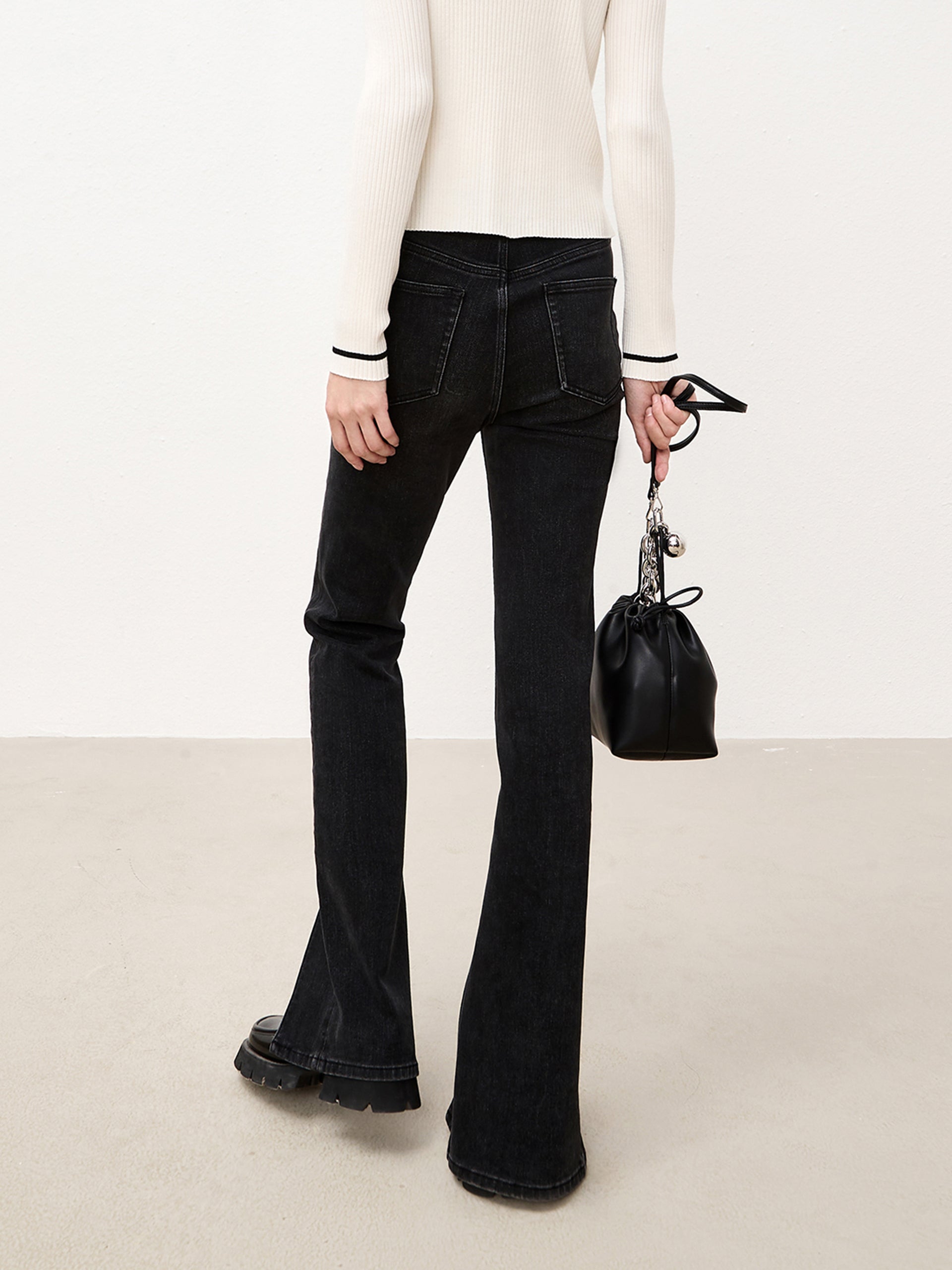 Black Straight Front Slit Jeans