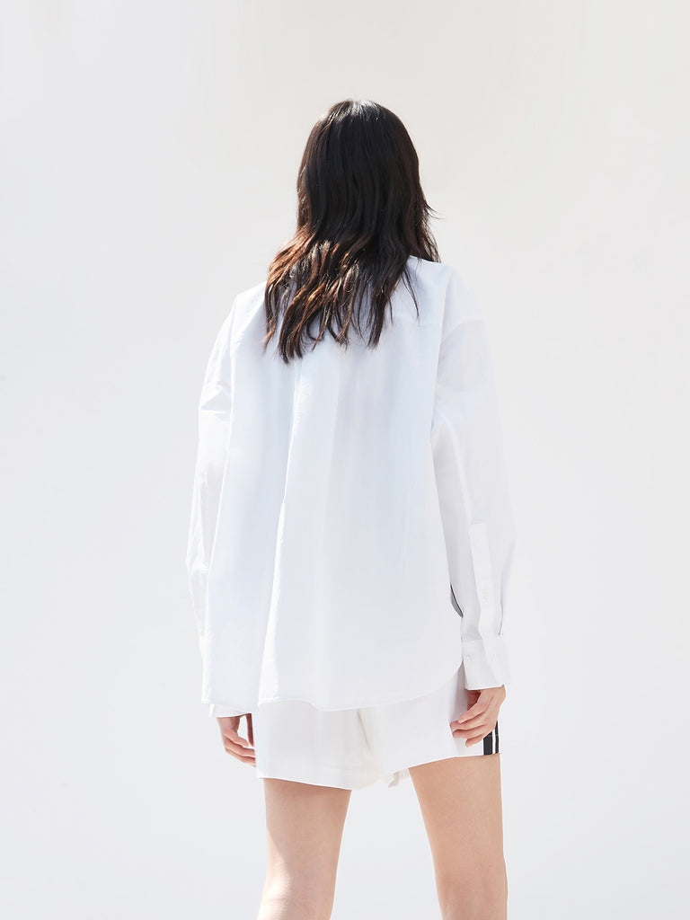 Contrast Trim Cotton Oversized Shirt in White