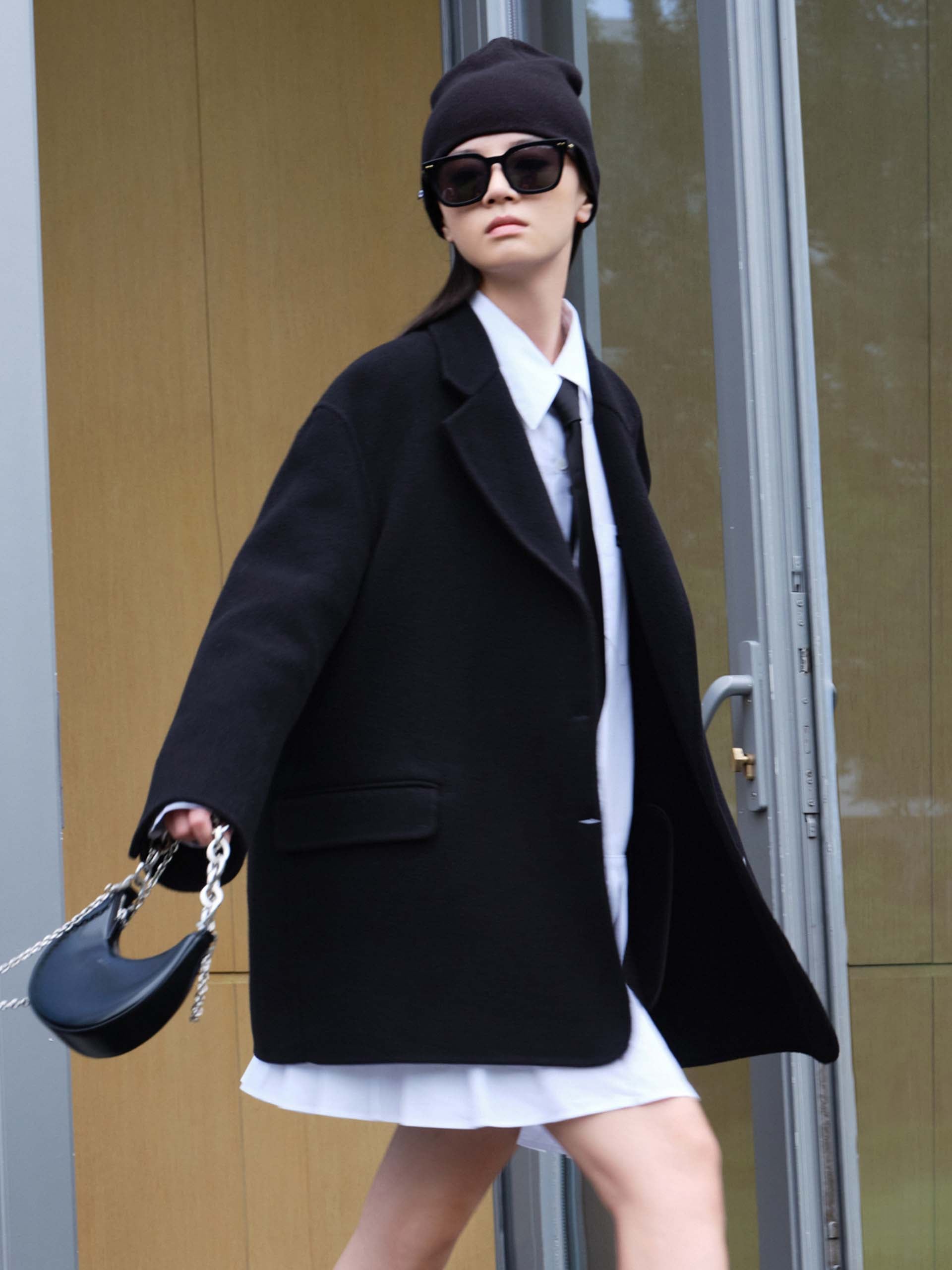 Wool Blend Oversized Black Blazer Coat