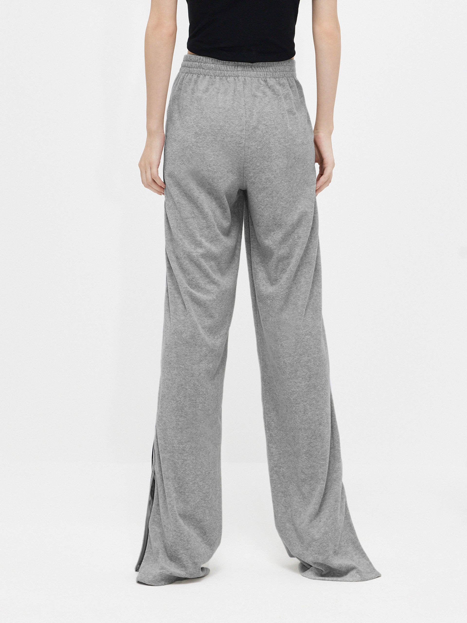 Women's Contrasting Trim Elastic waistband Slit Causal Trousers in Grey