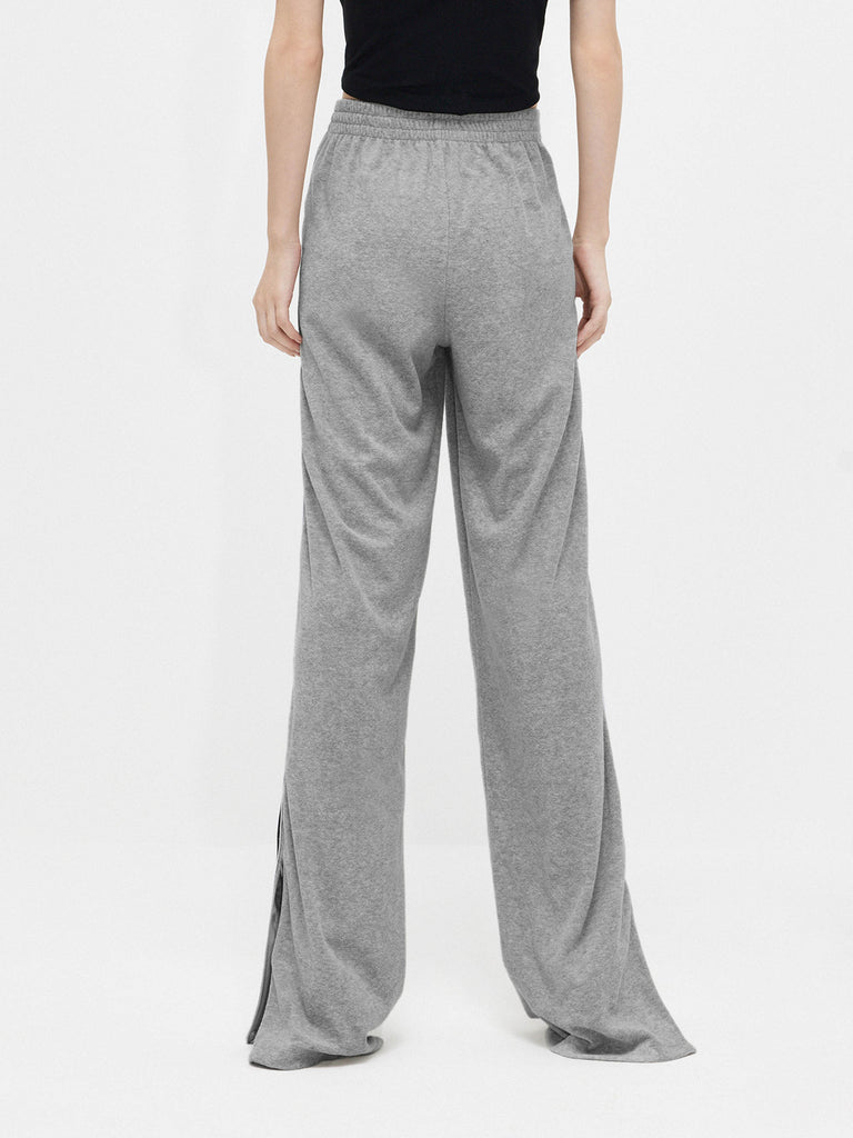 Women's Contrasting Trim Elastic waistband Slit Causal Trousers in Grey