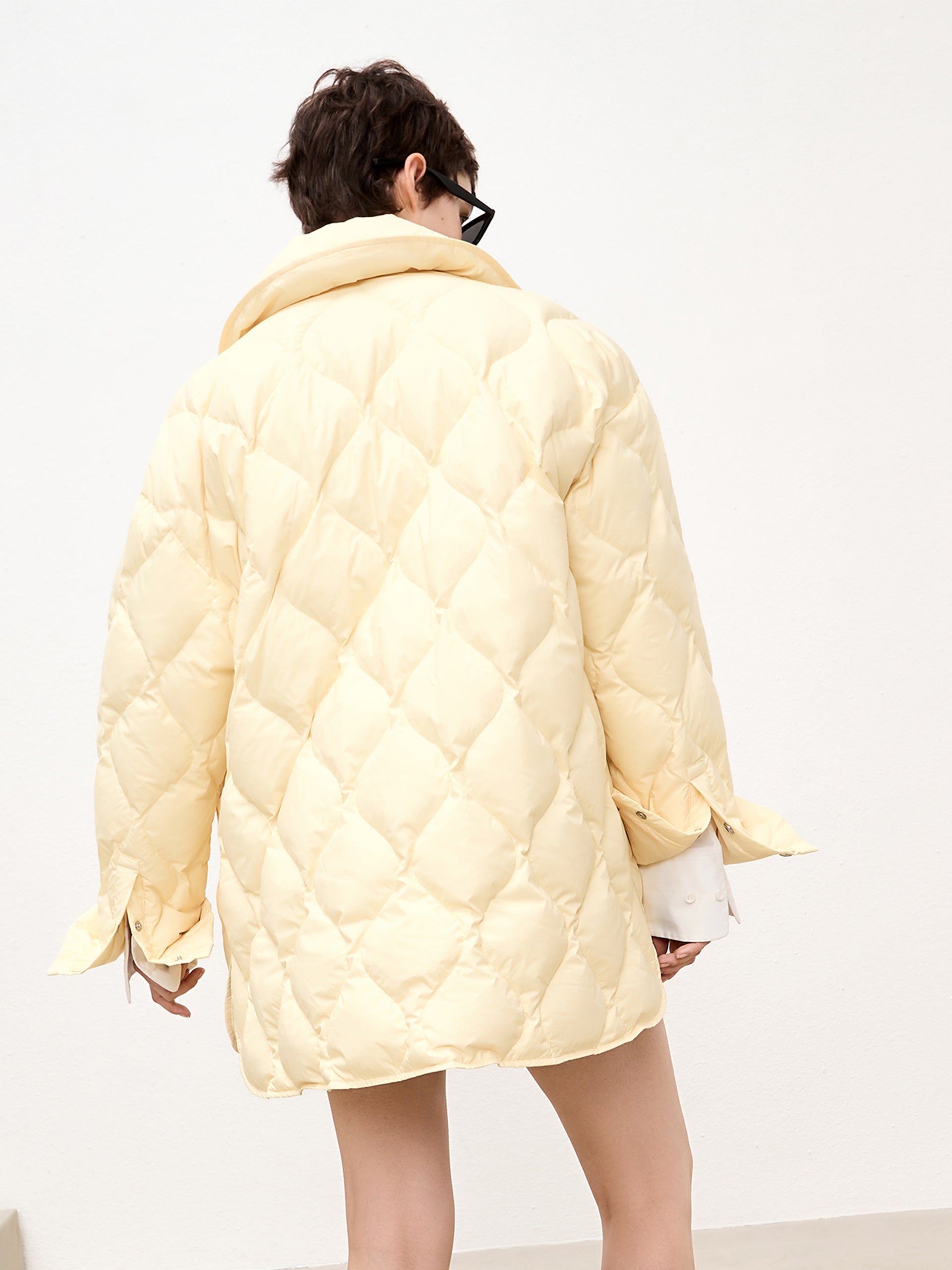 Yellow Oversized Down Jacket with Pockets