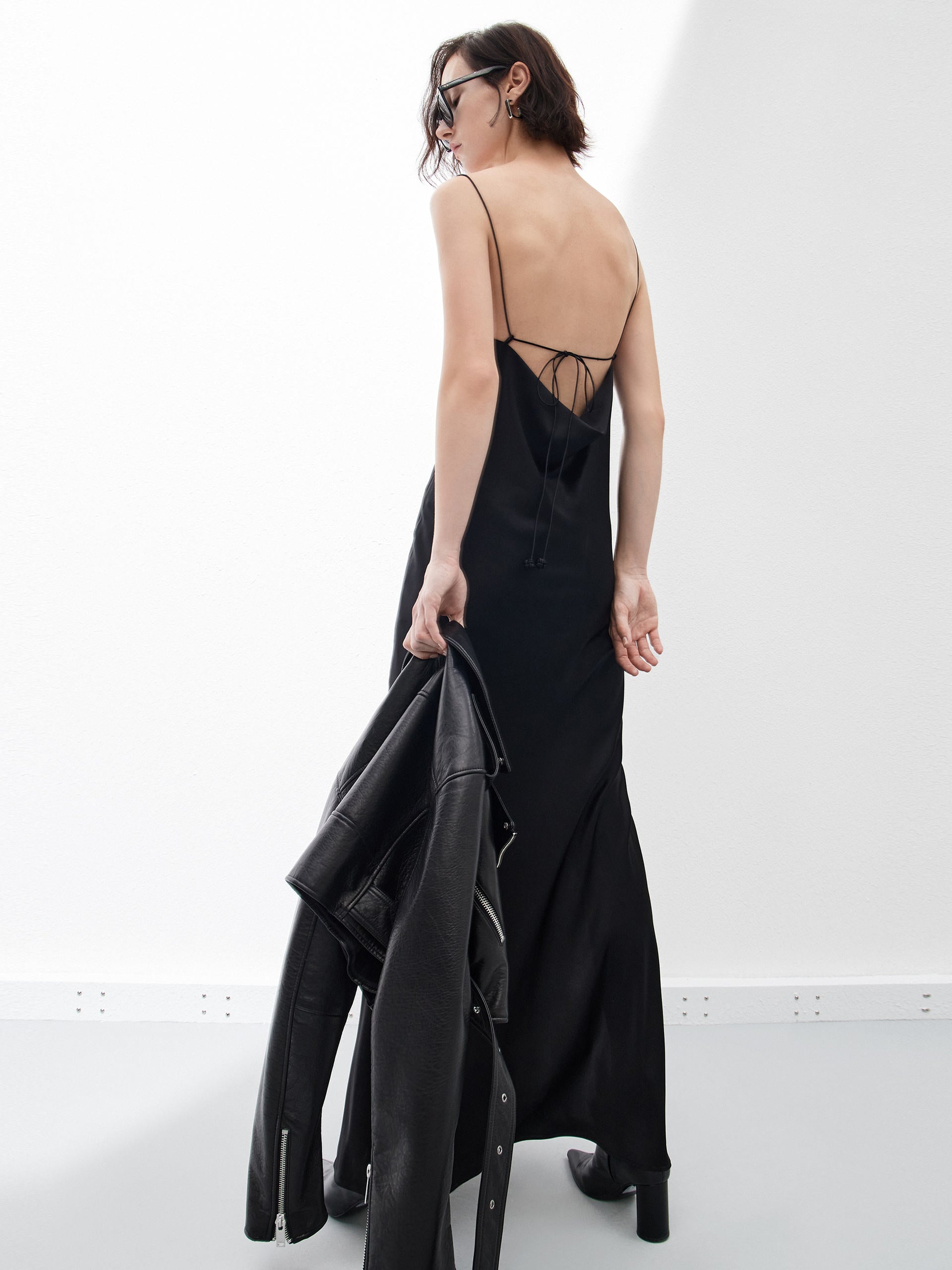 Adjustable Cami Spaghetti Backless Maxi Dress Black