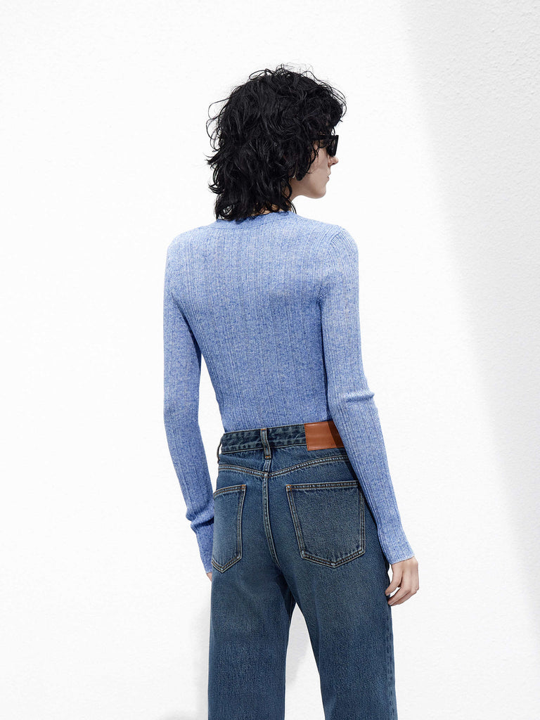 Women's Twist Front Detail Light Knitted Top in Blue