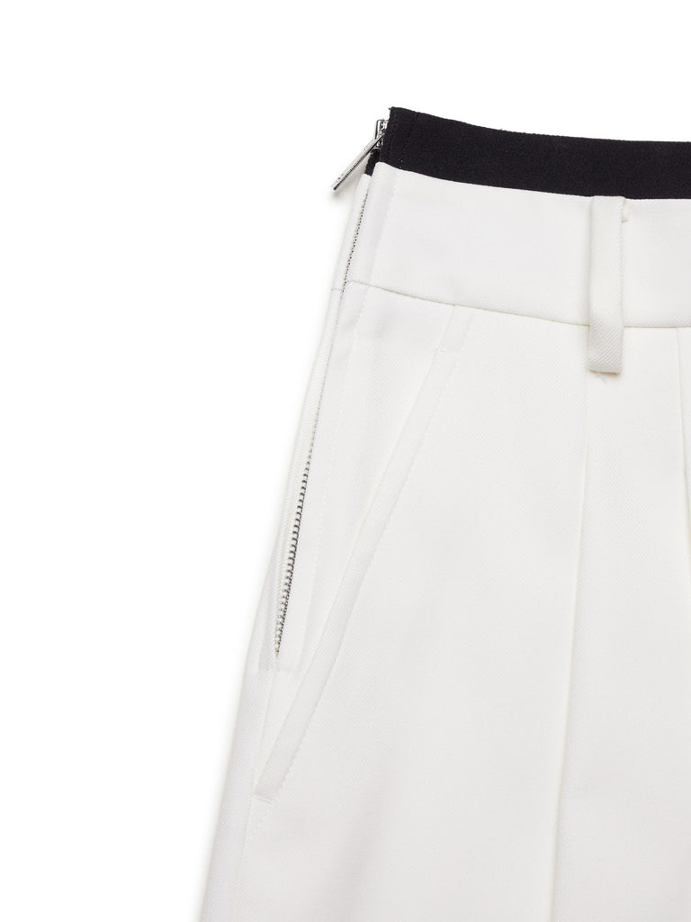 Women's Double Waistband Pleated White Mini Skirt