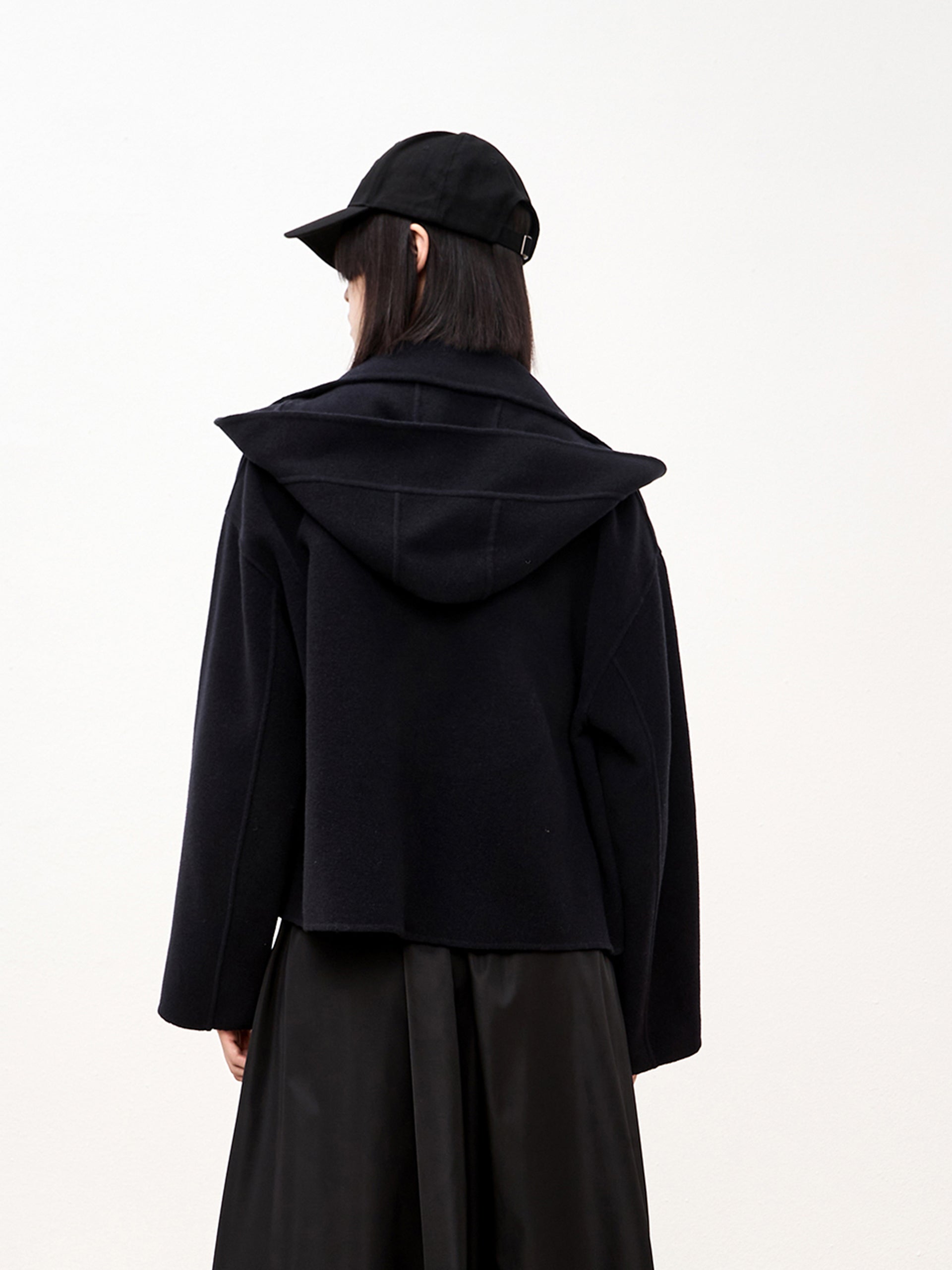 Hooded Cropped Wool Coat