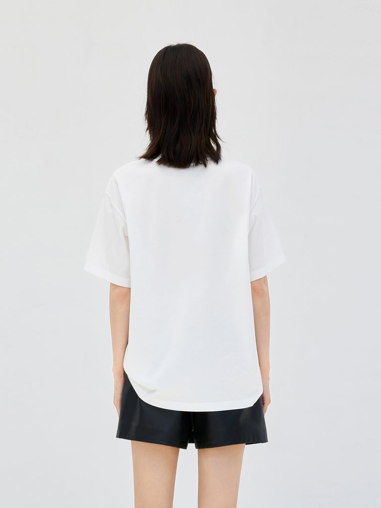 White Sweetheart Print Cotton Causal Short Sleeves T-Shirt