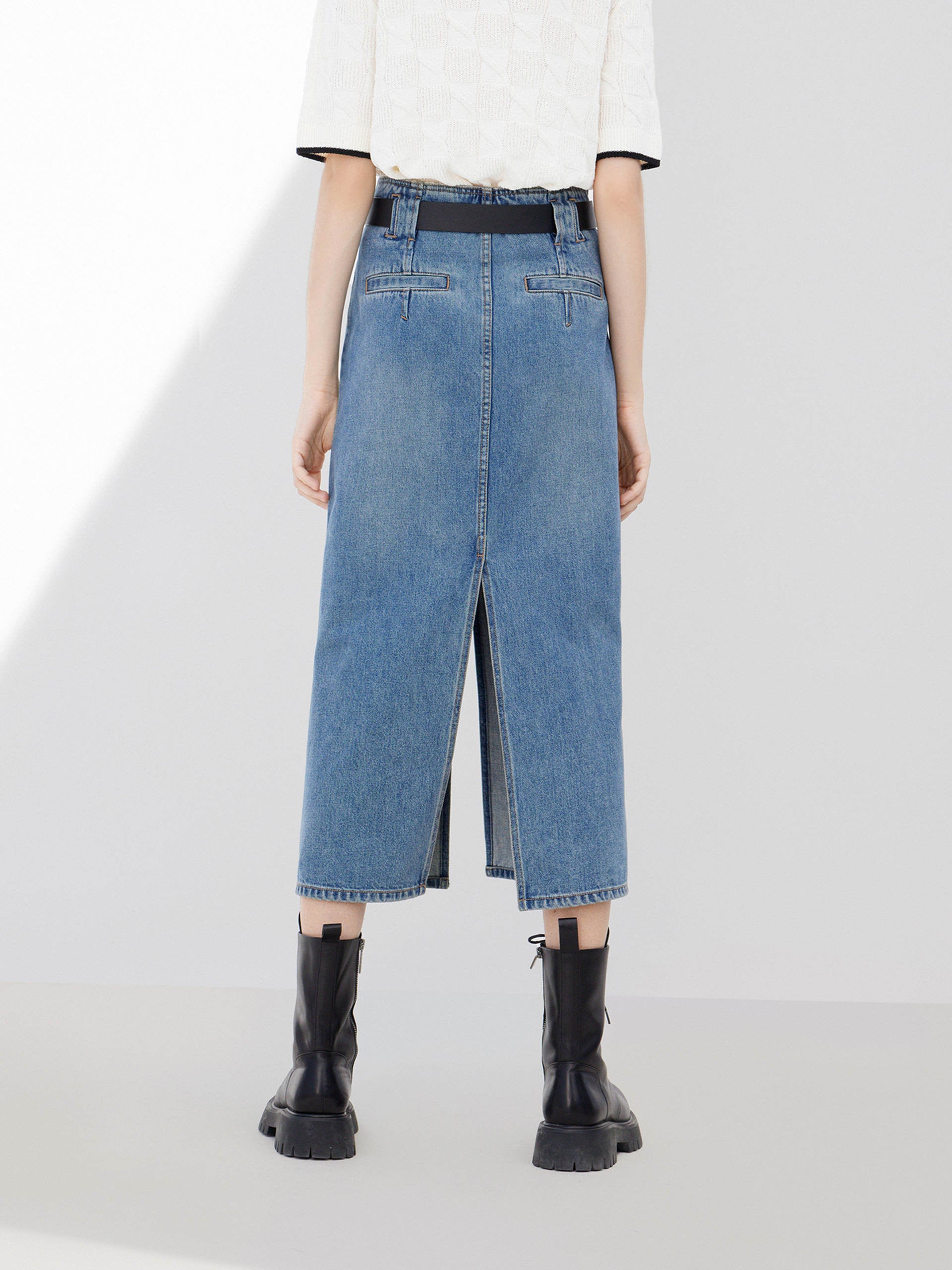 Slit Detailed Midi Denim Skirt