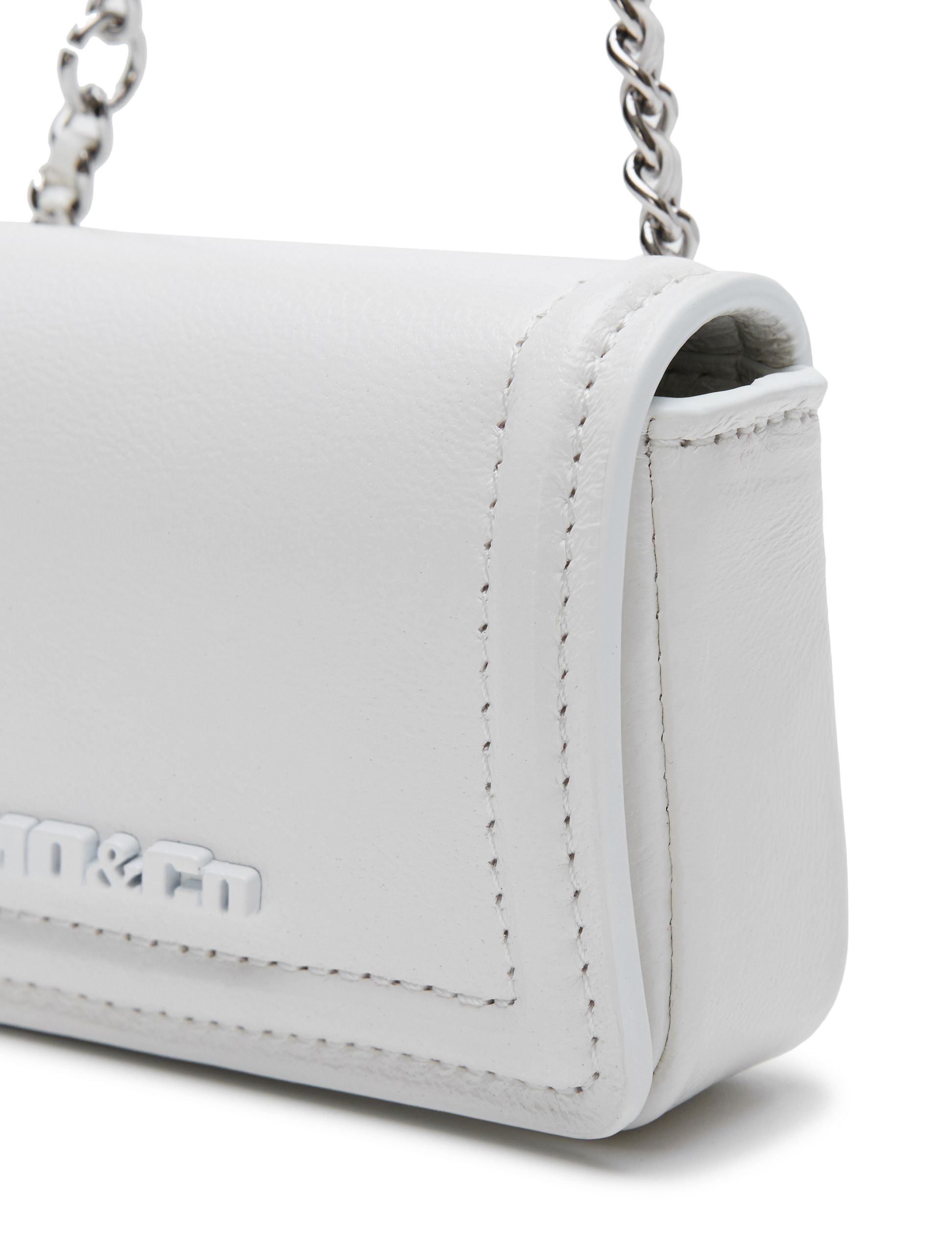 White Chain Strap Crossbody Bag in Ovine Leather