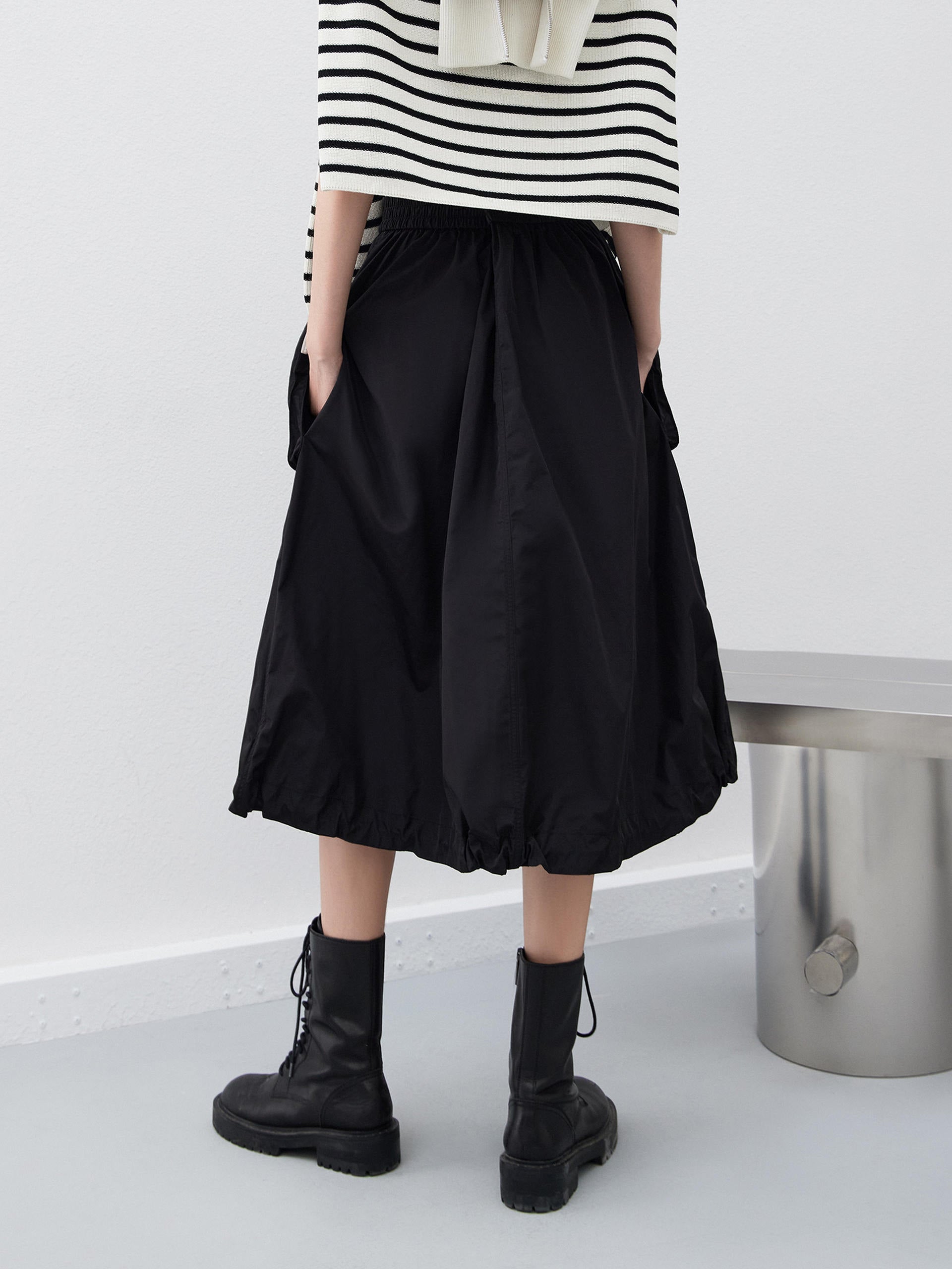 Drawstring Gorpcore Cargo Pockets Black Skirt