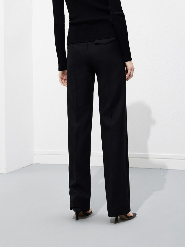 Straight Leg Tailored Trousers Suit Pants in Black