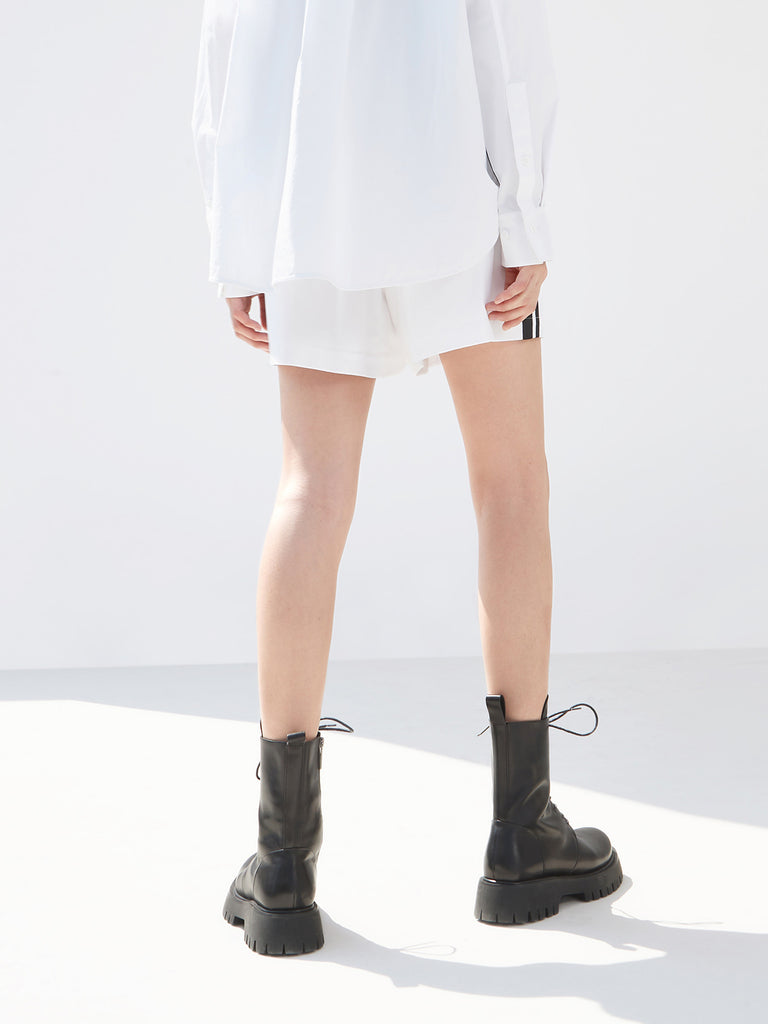 Contrast Trim Drawstring Athleisure Causal Shorts in White