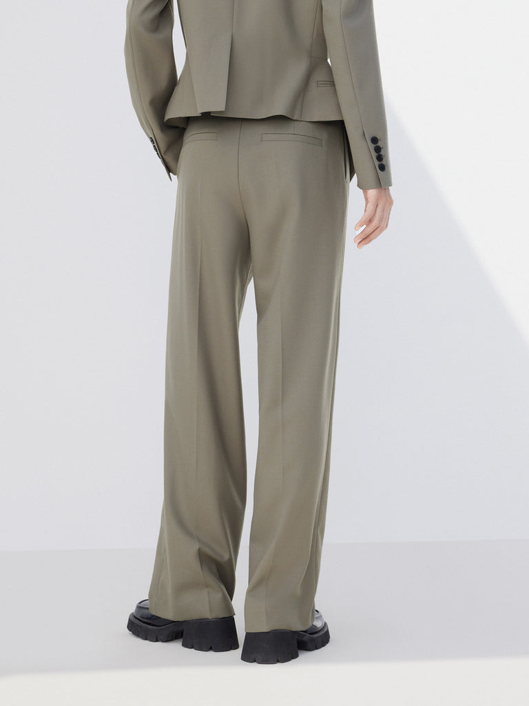 Tailored Straight Wide-leg Suit Pants in Olive