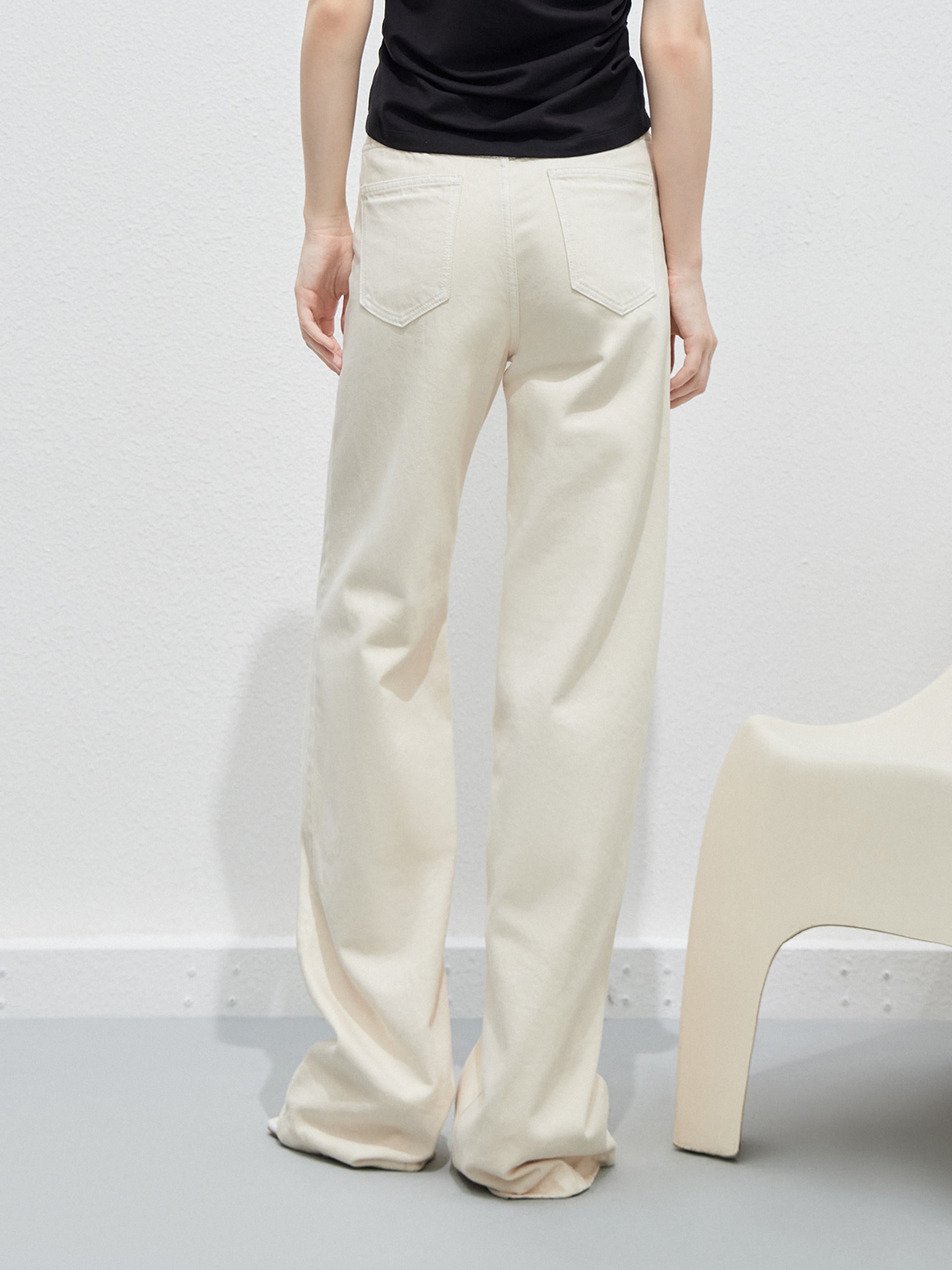 Women's Seam Details Wide Leg Mid-rise White Jeans