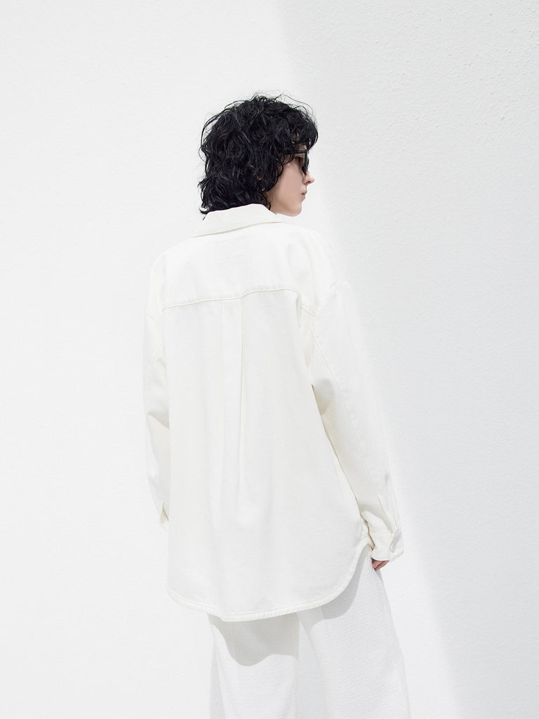 Cheongsam Buckle White Cotton Causal Shirt Jacket