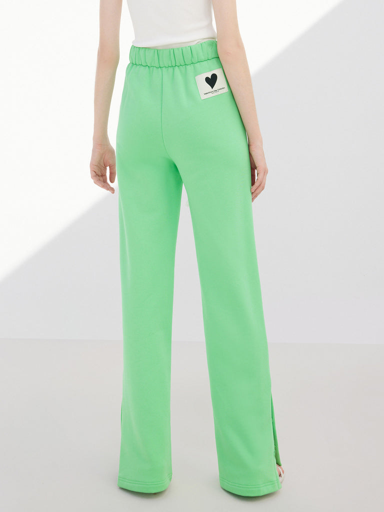 Elasticated Waist Cotton Causal Slit Details Trousers in Green