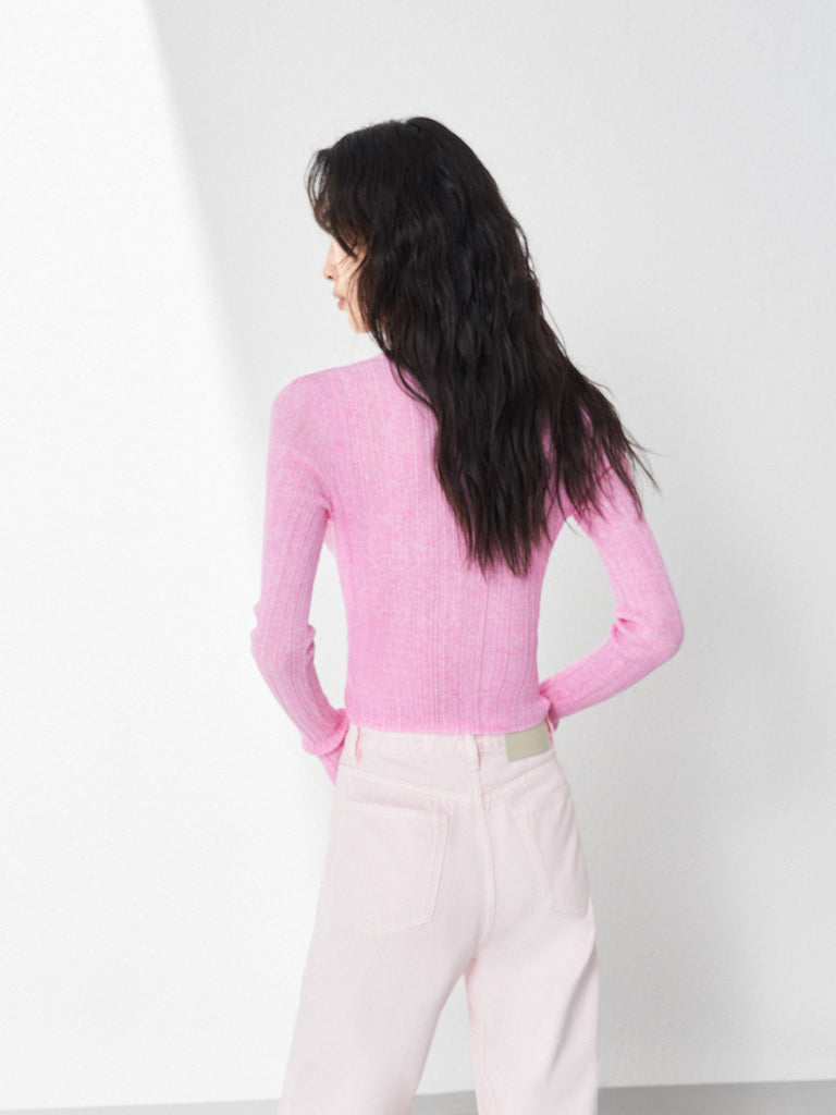 Women's Twist Front Detail Light Knitted Top in Pink