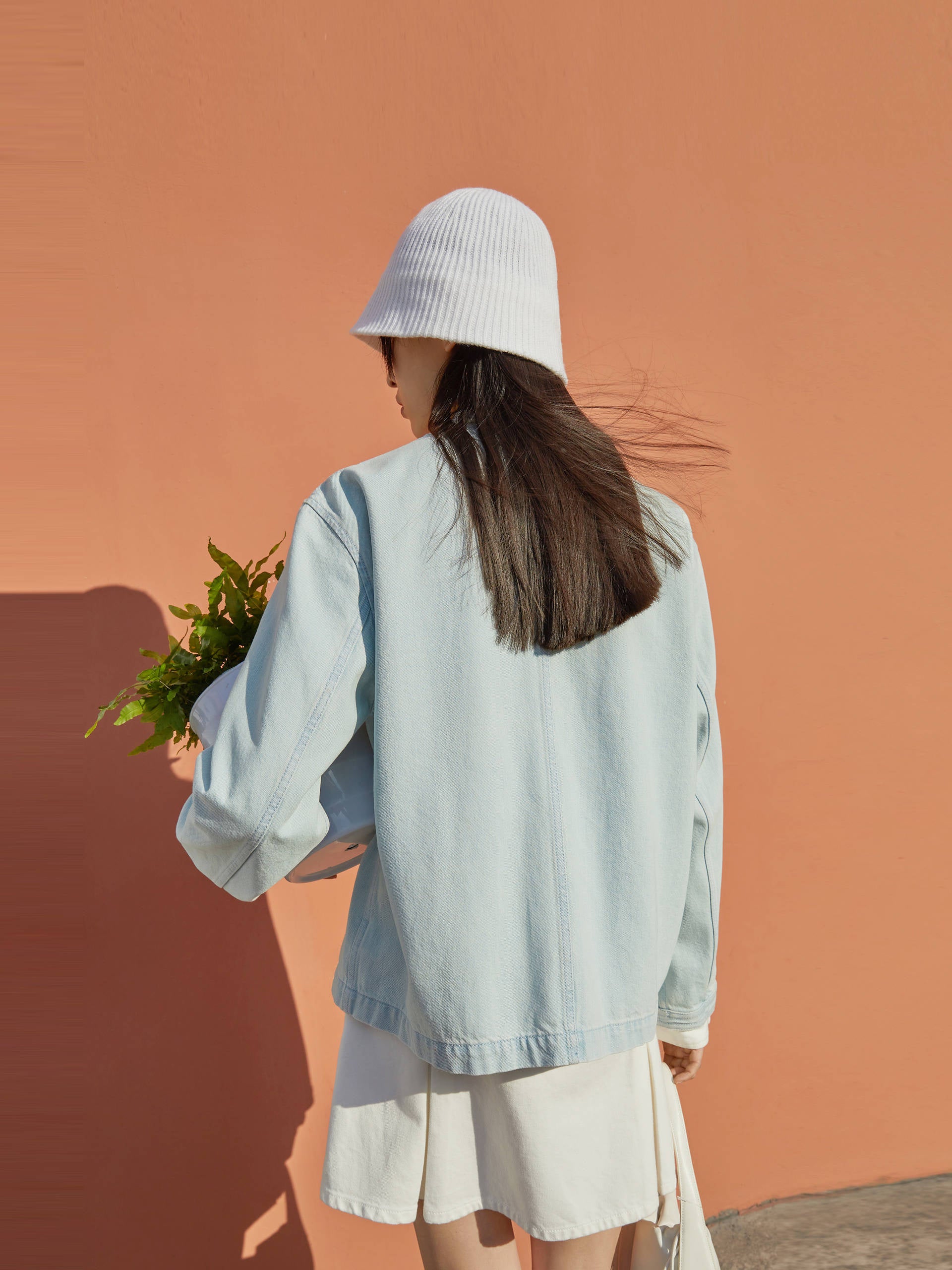 Front Pockets Light Blue Washed Denim Jacket