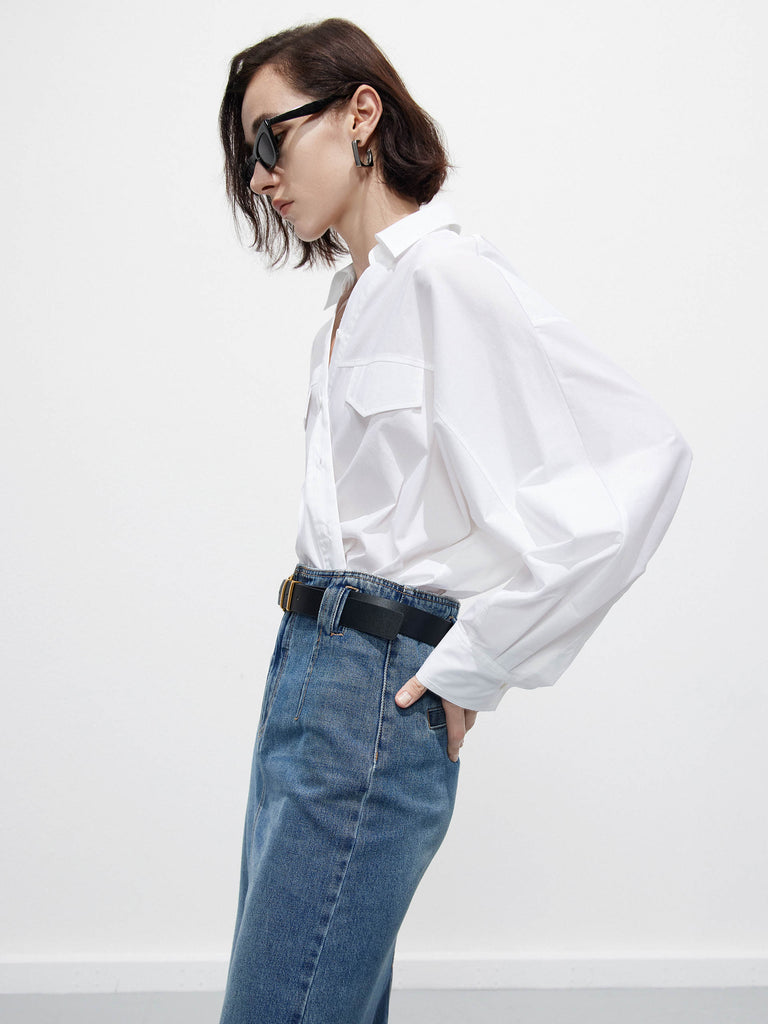 Women's Batwing Sleeves Two-way Style Shirt Top in White