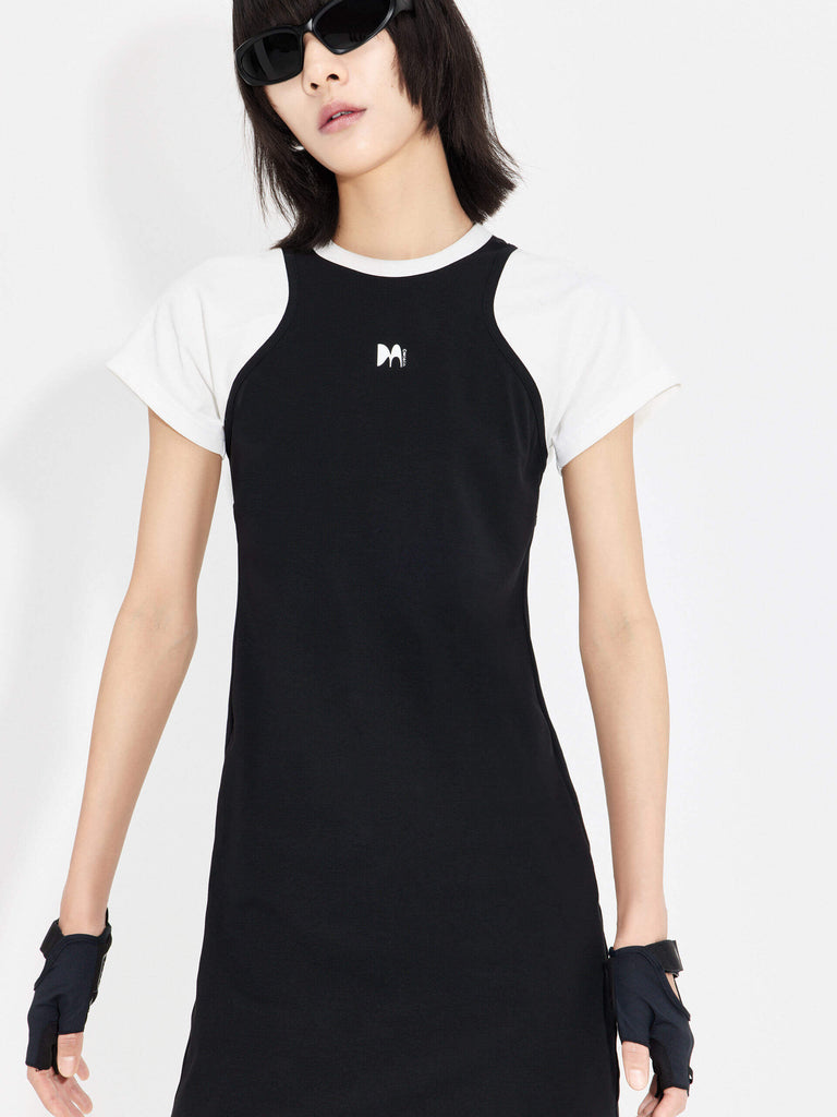 MO&Co. Women's Cutout Back Color Blocked T-shirt Mini Dress with slim fit