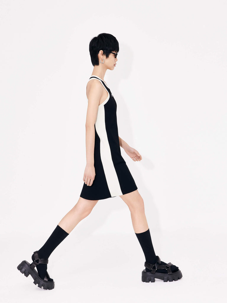 MO&Co. Women's Contrasting Trim Casual Black Tank Mini Dress