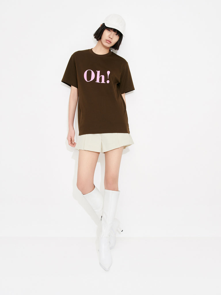MO&Co. Women's Relaxed Letter Print Round Neck T-shirt in Brown