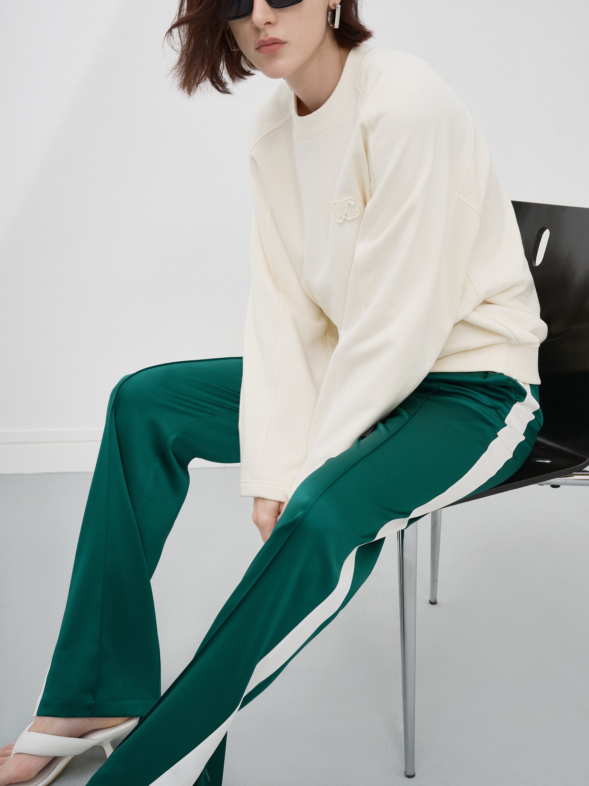 Contrast Elastic Casual Athleisure Green Trousers